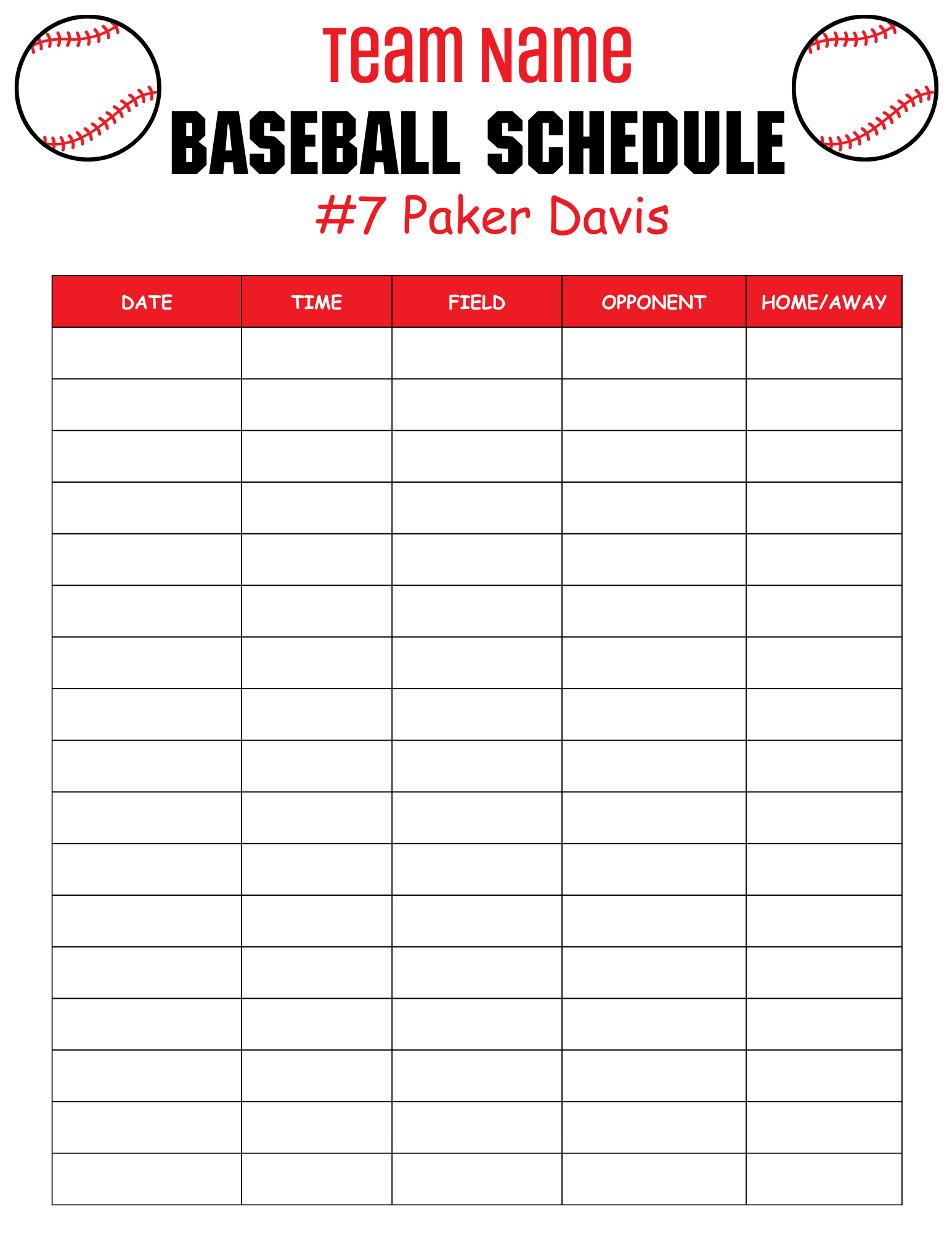 Editable Baseball Practice Schedule Template Pdf Instant Download