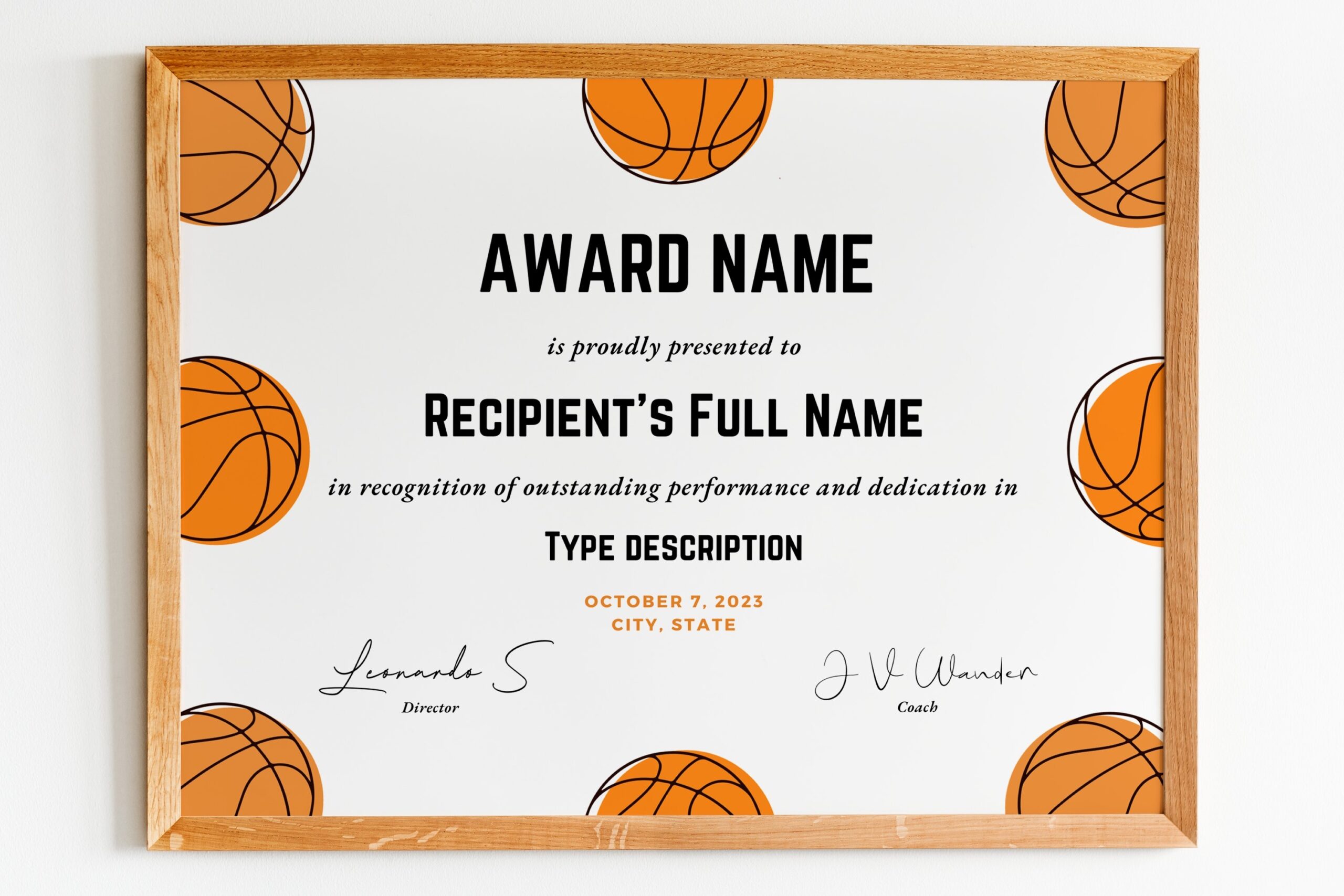 Editable Basketball Award Certificate Template Printable