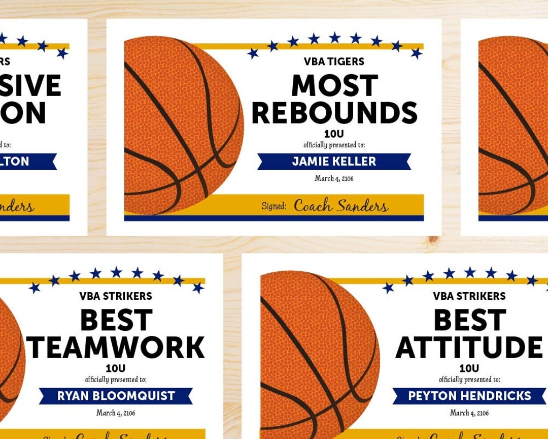 Editable Basketball Award Certificates INSTANT DOWNLOAD PRINTABLE Navy Blue And Gold Etsy