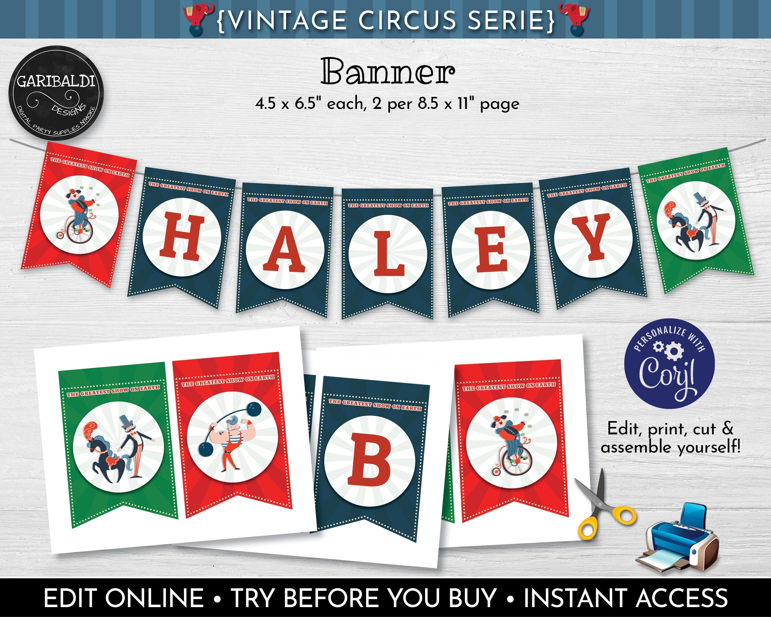 Editable Circus Pennant Banner Printable Circus Banner Circus Banner Circus Birthday Banner Instant Download Circus Pennant Banner VC01 Etsy