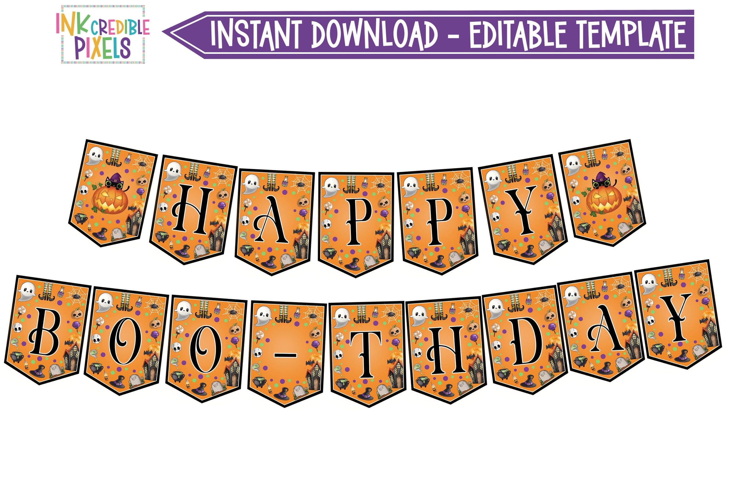 Editable Halloween Boo thday Banner Happy Birthday Bunting Halloween Birthday Banner Halloween Banner Instant Download Printable Etsy