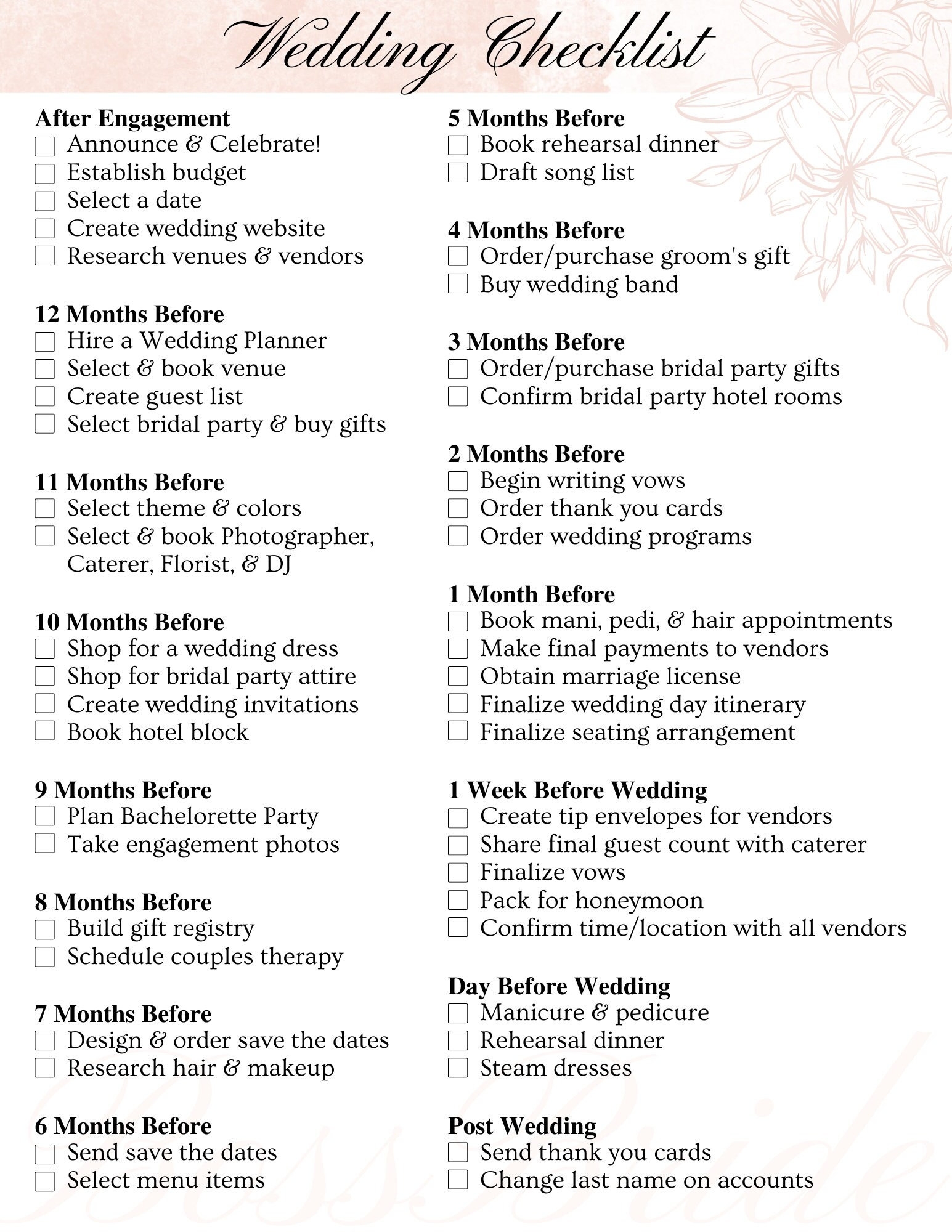 Editable Wedding Checklist Printable Planner Template instant Download Etsy