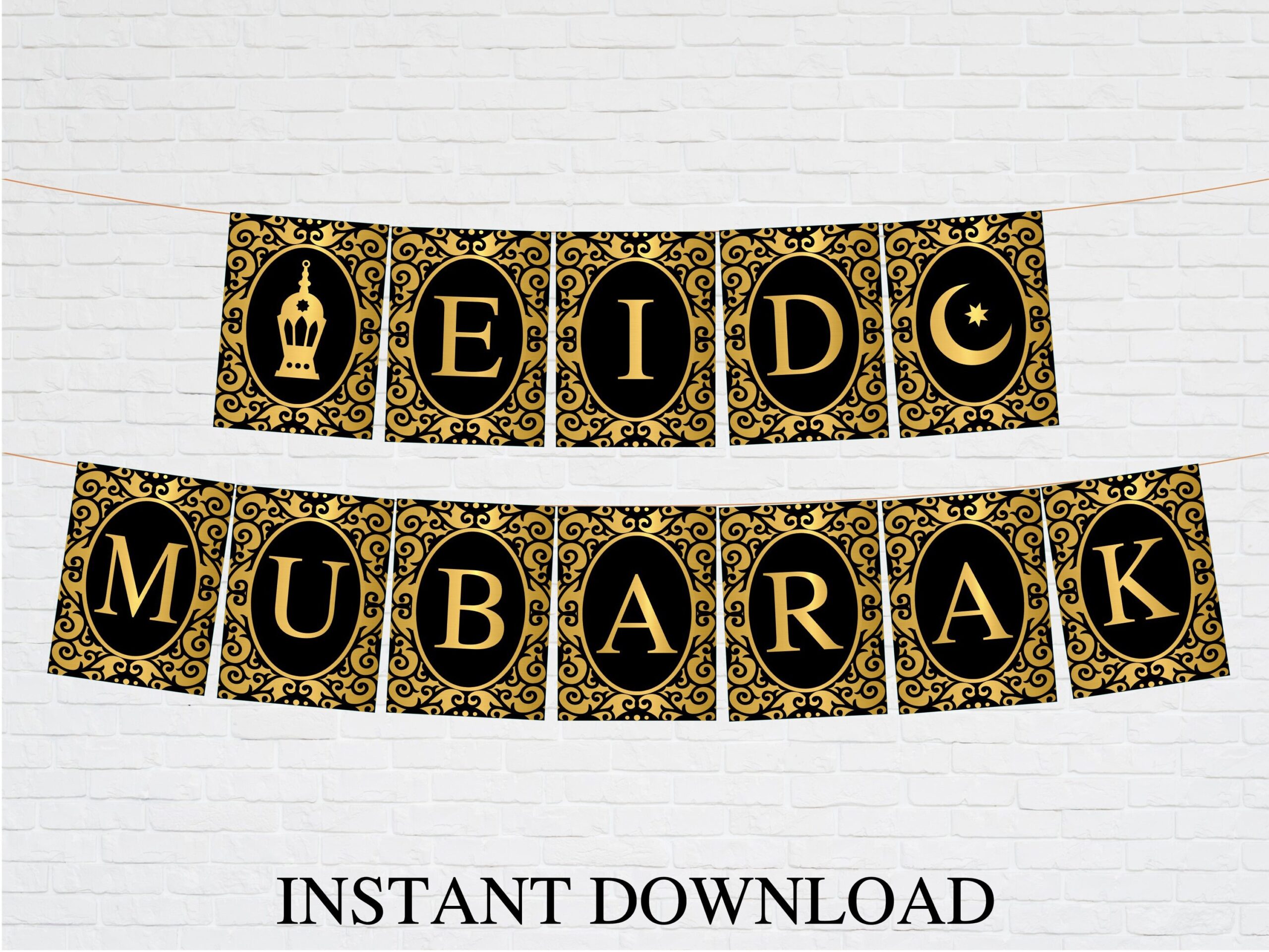 Eid Mubarak Banner Printable Happy Eid Banner Eid Party Decorations Ramadan Kareem Garland Etsy
