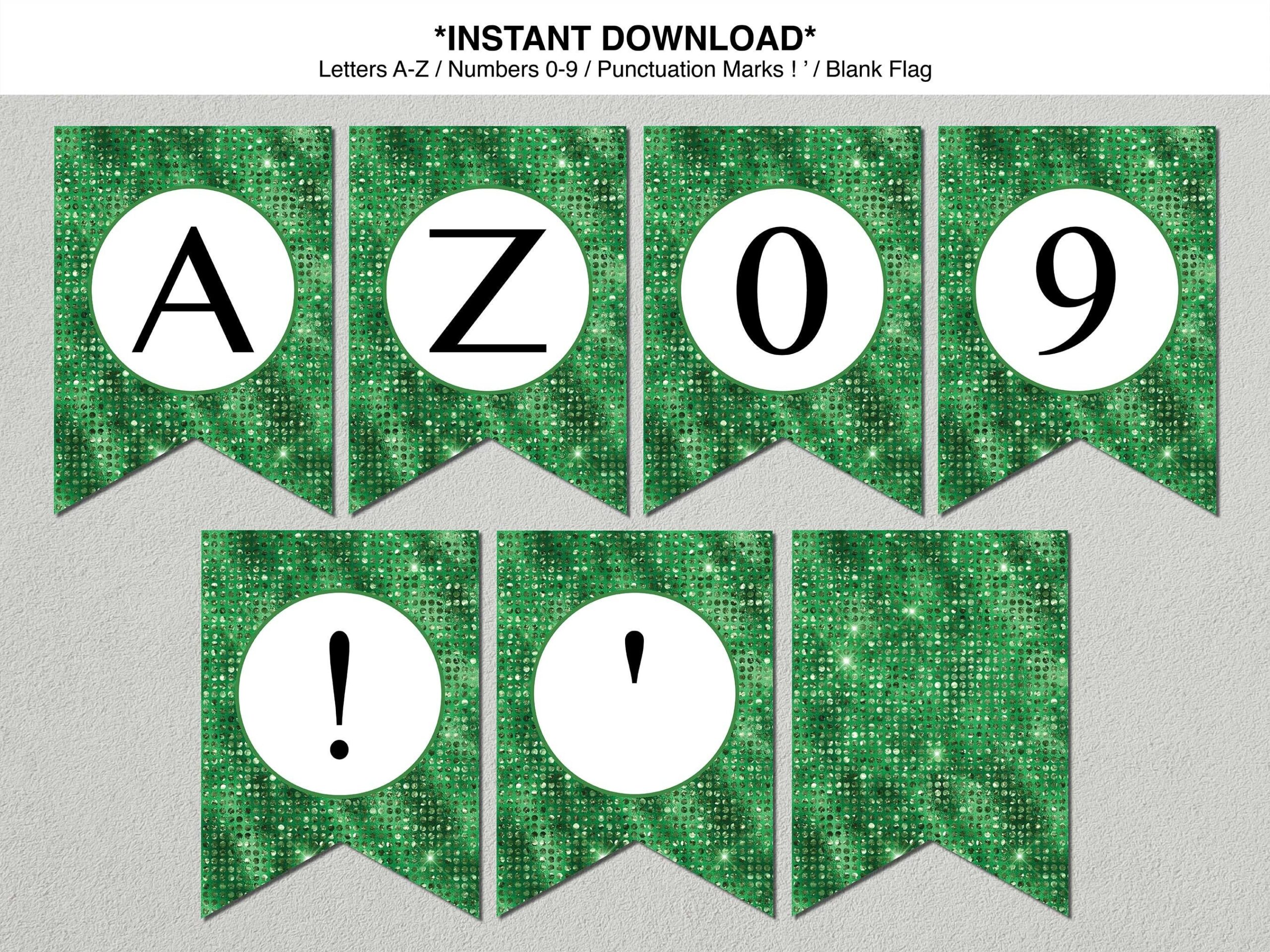 Emerald Green Glitter Alphabet Banner Printable DIY Banner A z numbers Banner All Letters Banner Alphabet Banner Instant Download PDF Etsy