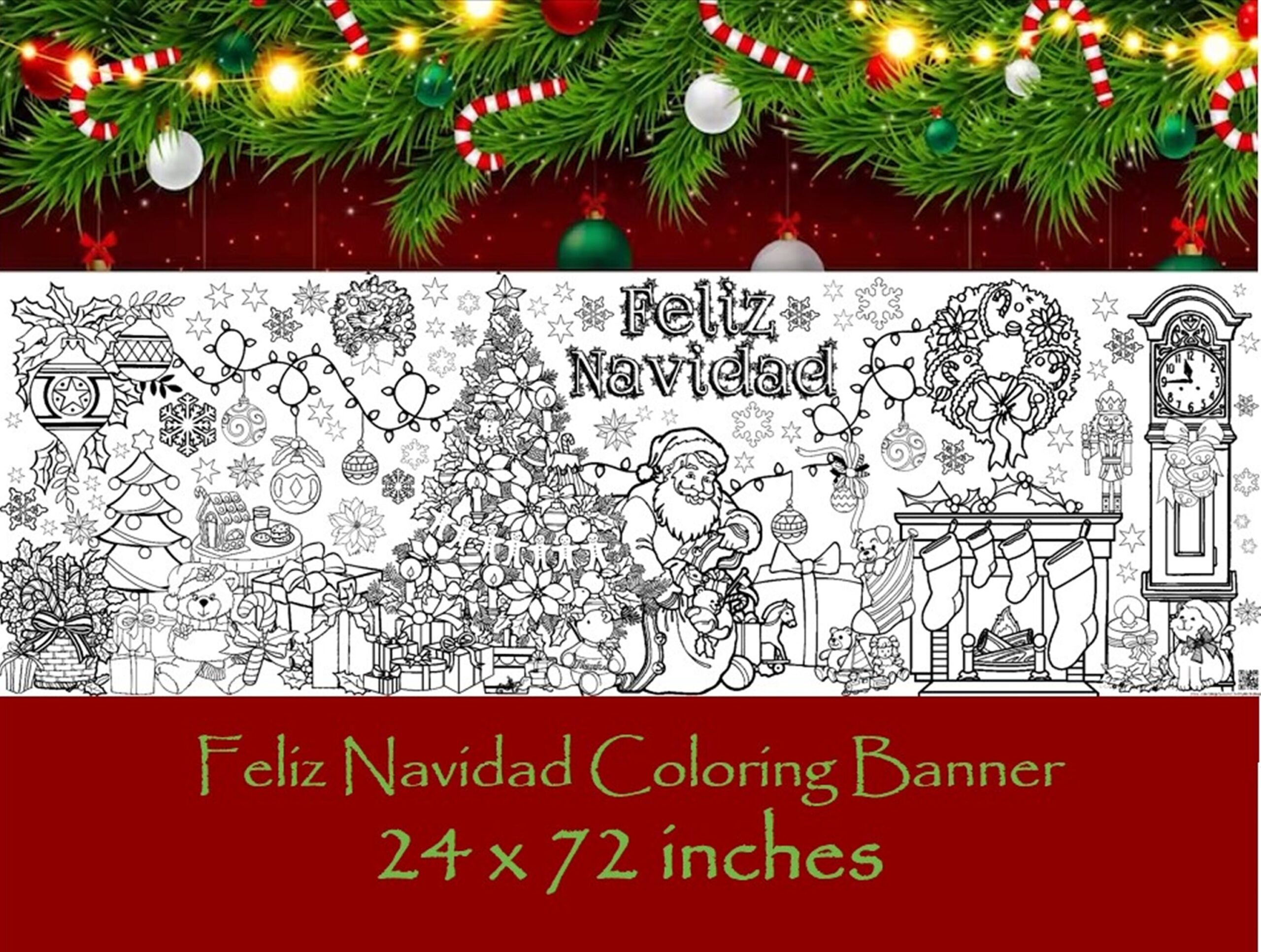 Feliz Navidad Coloring Banner Holiday Activity Banner 24x72 Inches Christmas Party Activity Xmas Tree Santa Claus Present For Kids Etsy