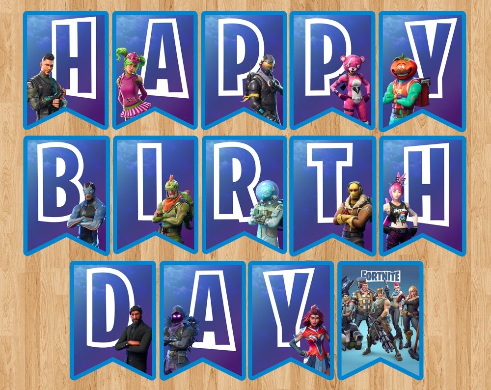 Fortnite Birthday Banner Fortnite Flag Pennant Party Badge Bunting Printable Display Digital File