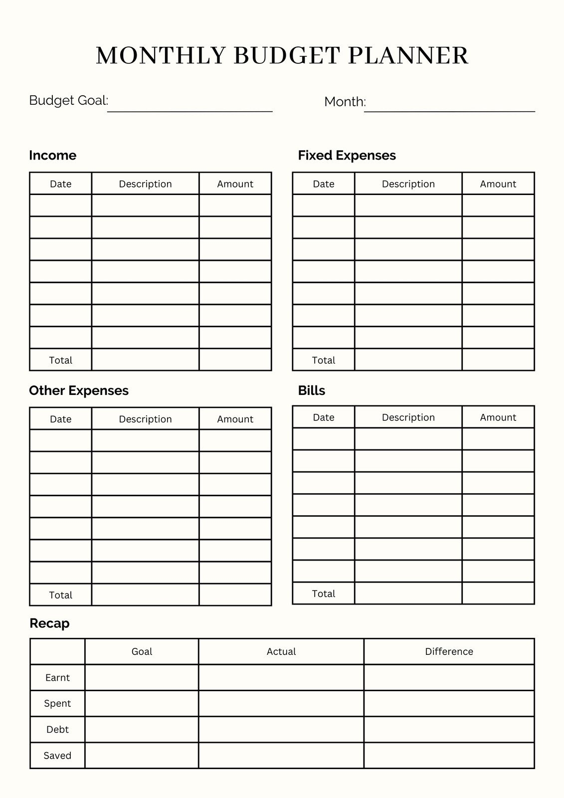 Budgeting Printables