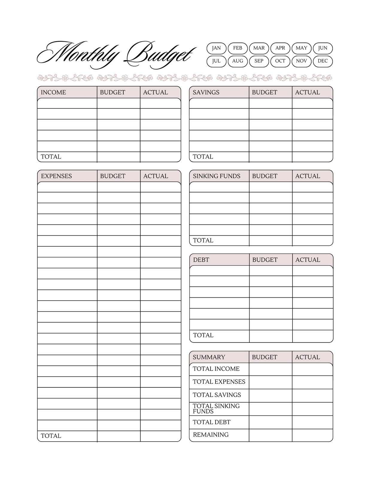 Printable Budget Template