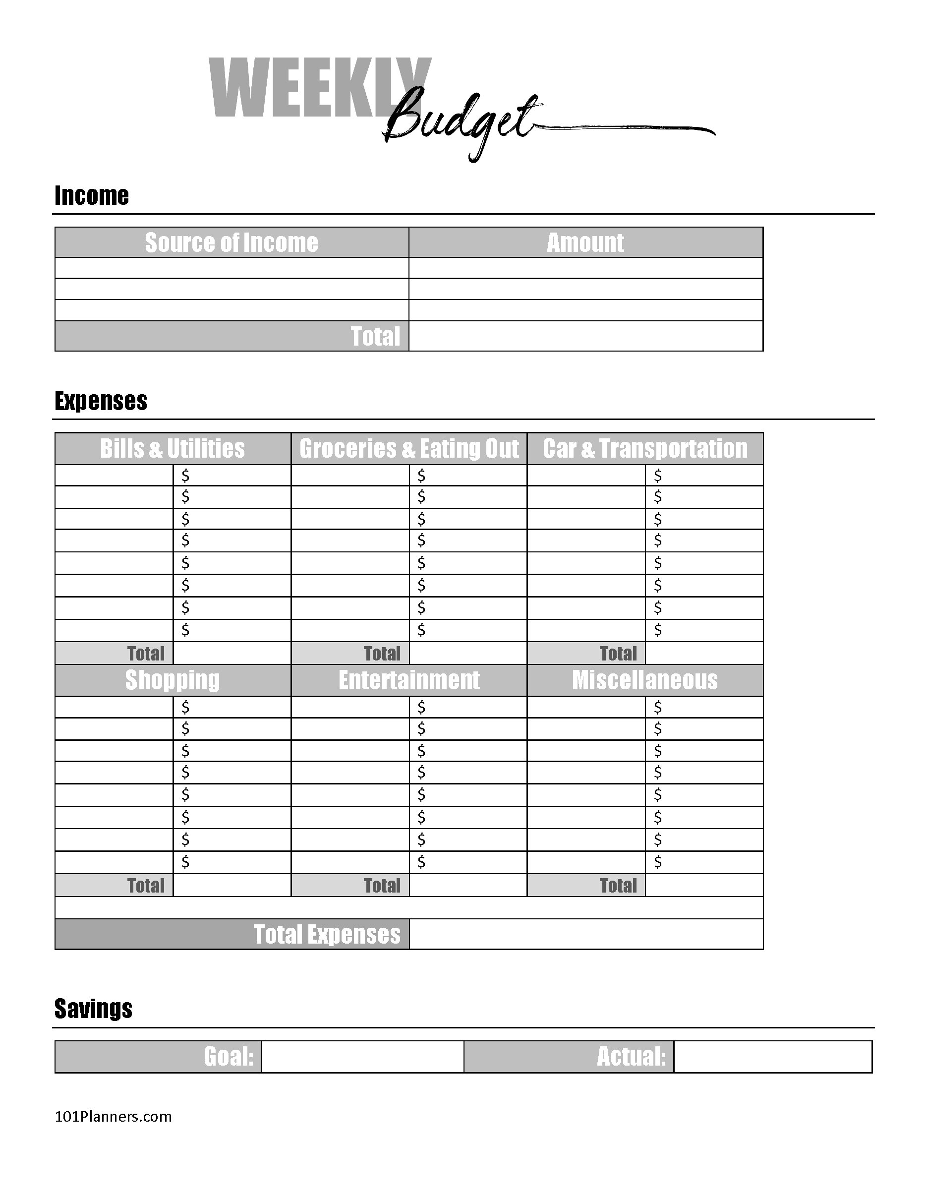 Easy Budget Worksheet Printable