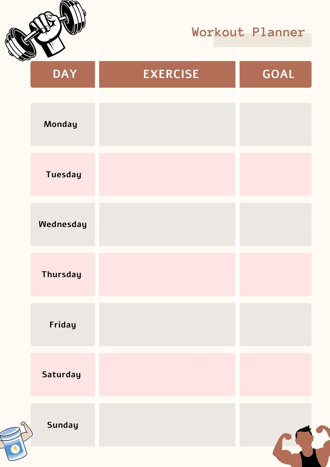Printable Workout Planner