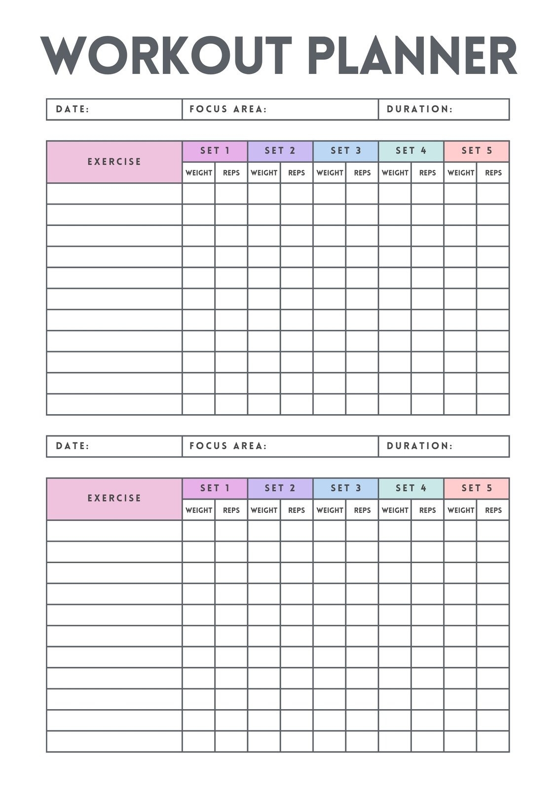 Printable Workout Planner