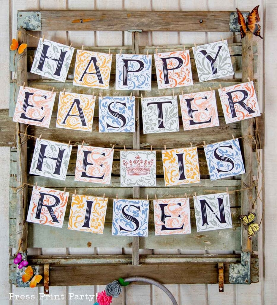 Free Floral Happy Easter He Is Risen Banner Printable
