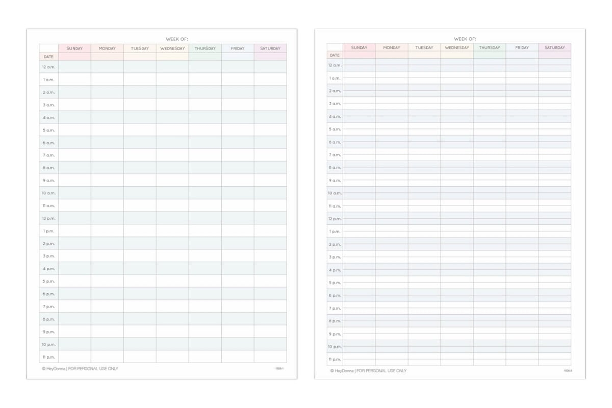 Printable Weekly Hourly Planner