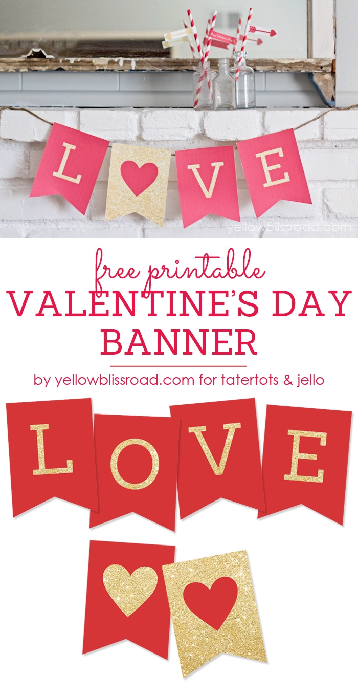 Free Printable LOVE Valentine s Day Glitter Banner