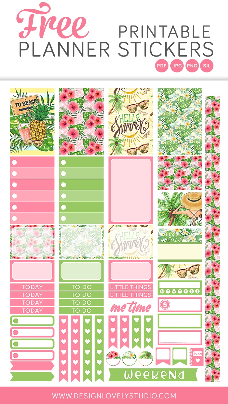 Free Printable Tropical Summer Planner Stickers Design Lovely Studio