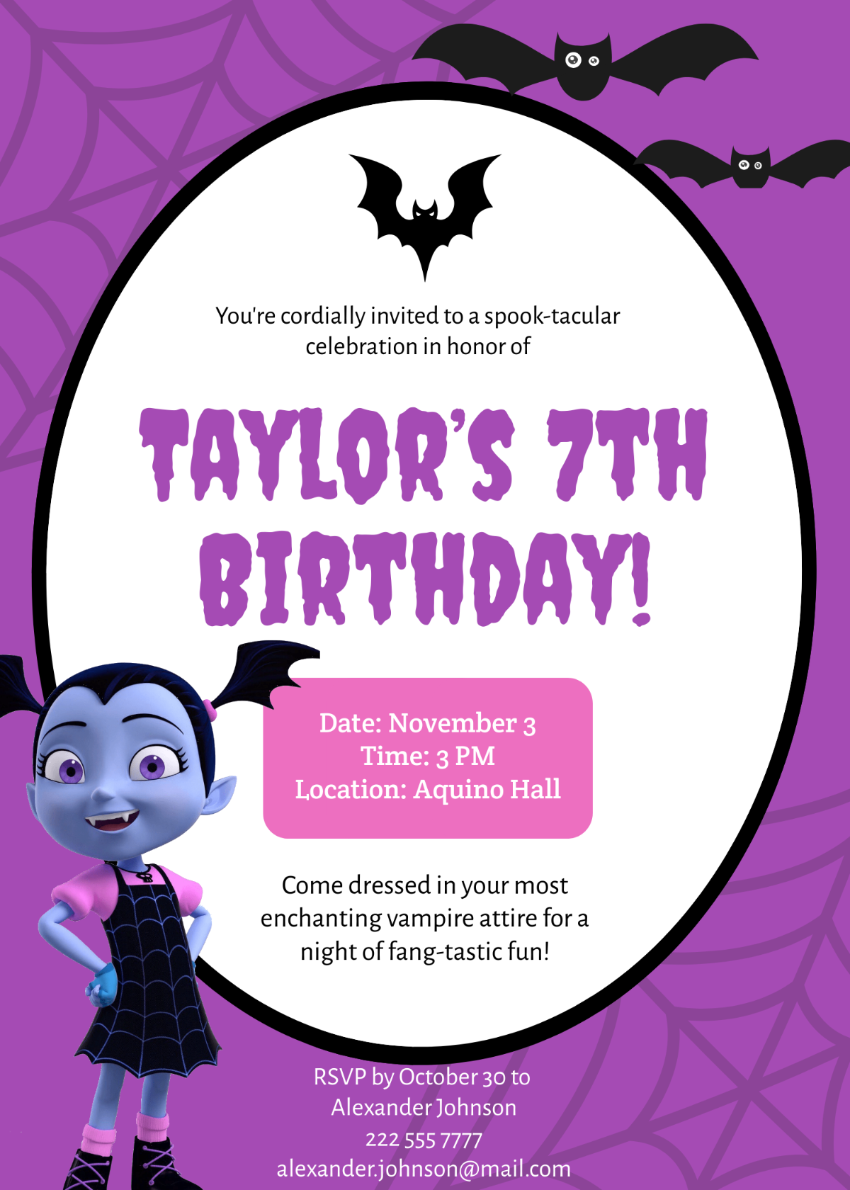 Free Vampirina Birthday Invitation Template To Edit Online