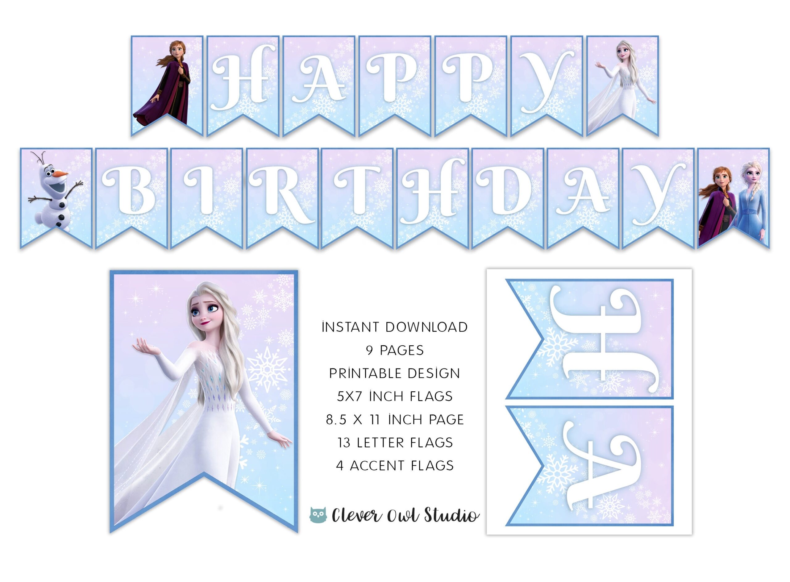 Frozen Birthday Banner Elsa And Anna Banner Frozen Party Frozen Banner Printable Snowflake Blue Banner Digital Instant Download DIY Etsy