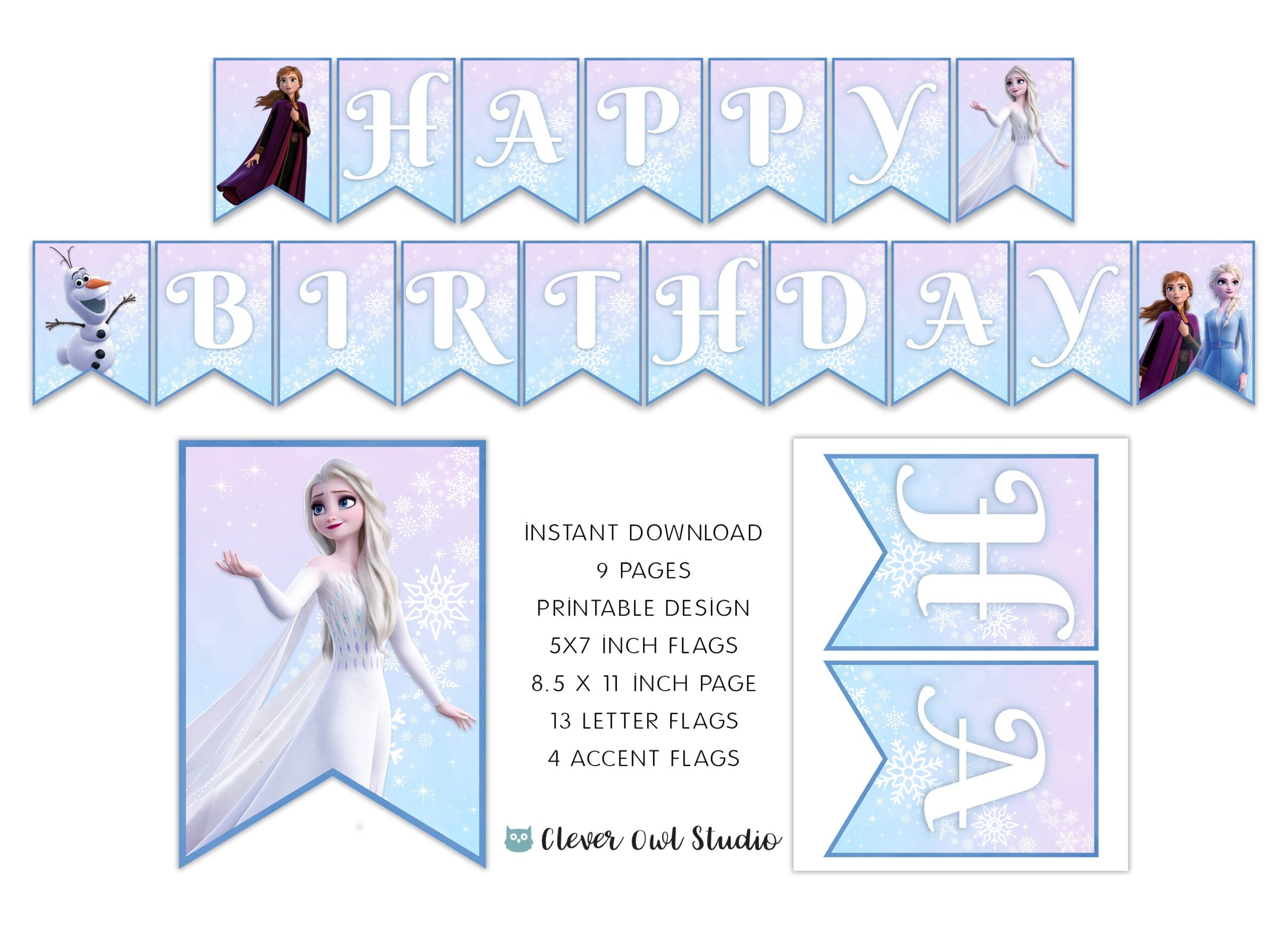 Frozen Birthday Banner Elsa And Anna Banner Frozen Party Frozen Banner Printable Snowflake Blue Banner Digital Instant Download DIY Etsy