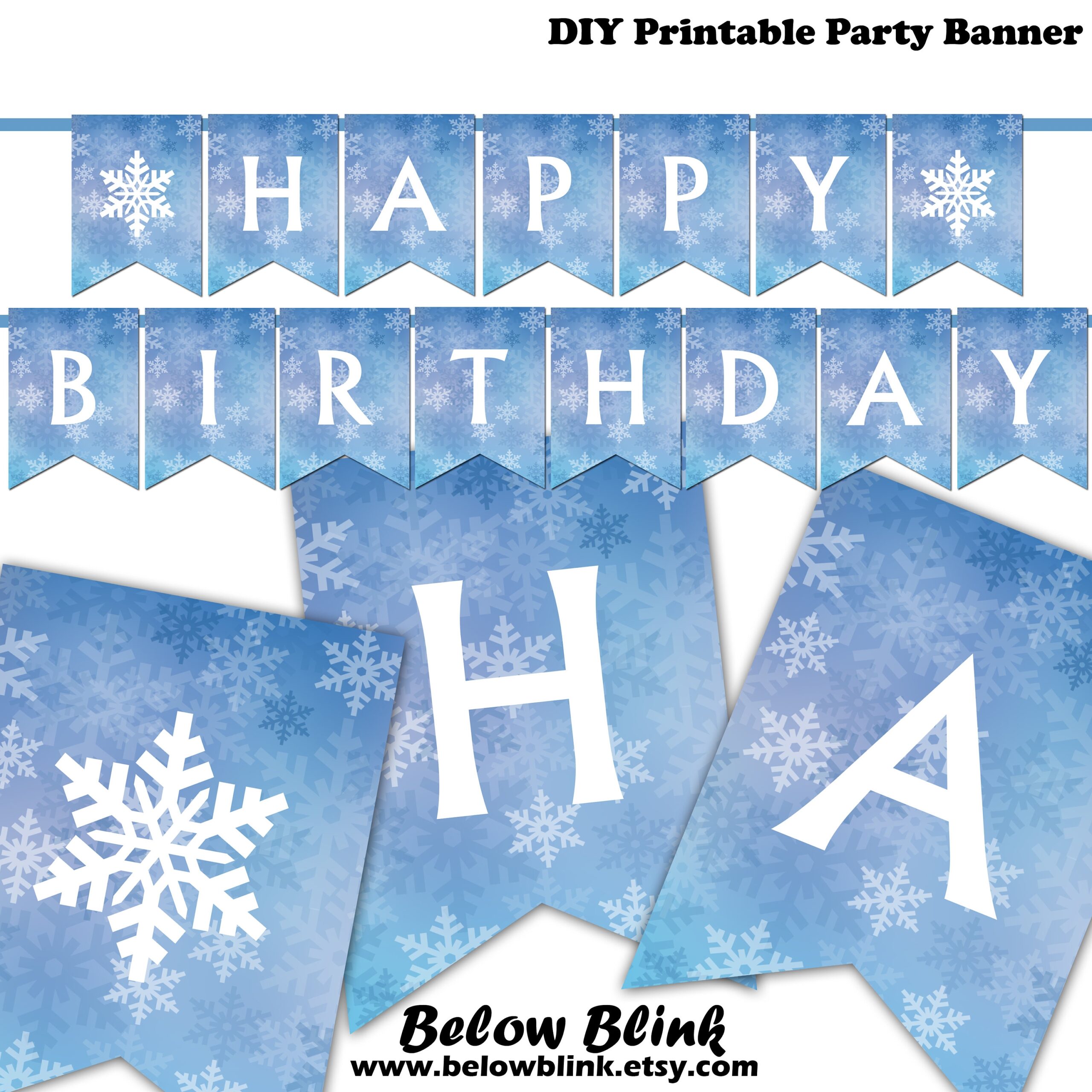 Frozen Happy Birthday Banner Printable Banner Winter Wonderland Party Decorations And Supplies Snowflake Instant Download DP951 Etsy Denmark