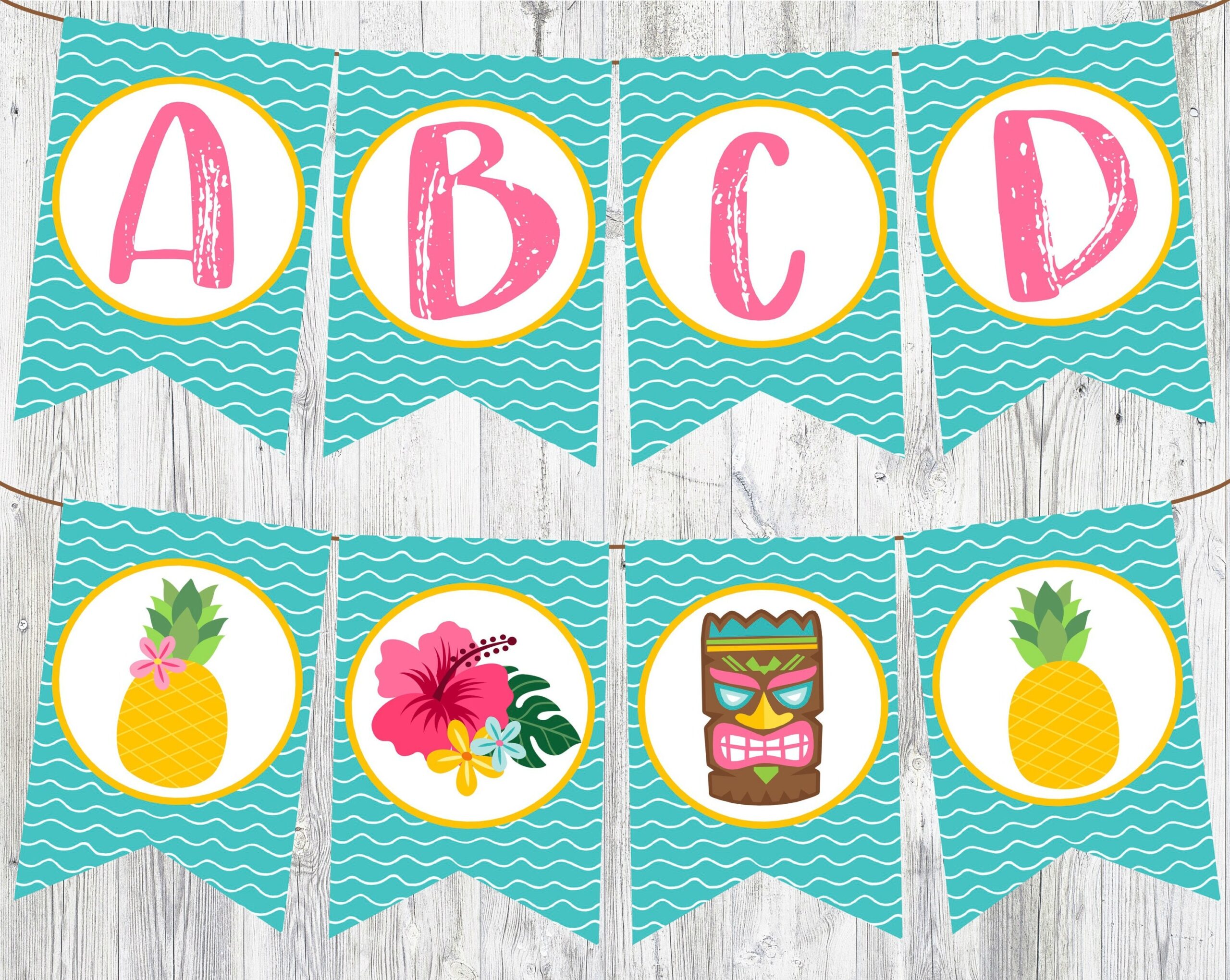 Full Alphabet Luau Banner Printable Banner For Luau Birthday Party Baby Shower Beach Party Pool Party Instant Digital Download Etsy