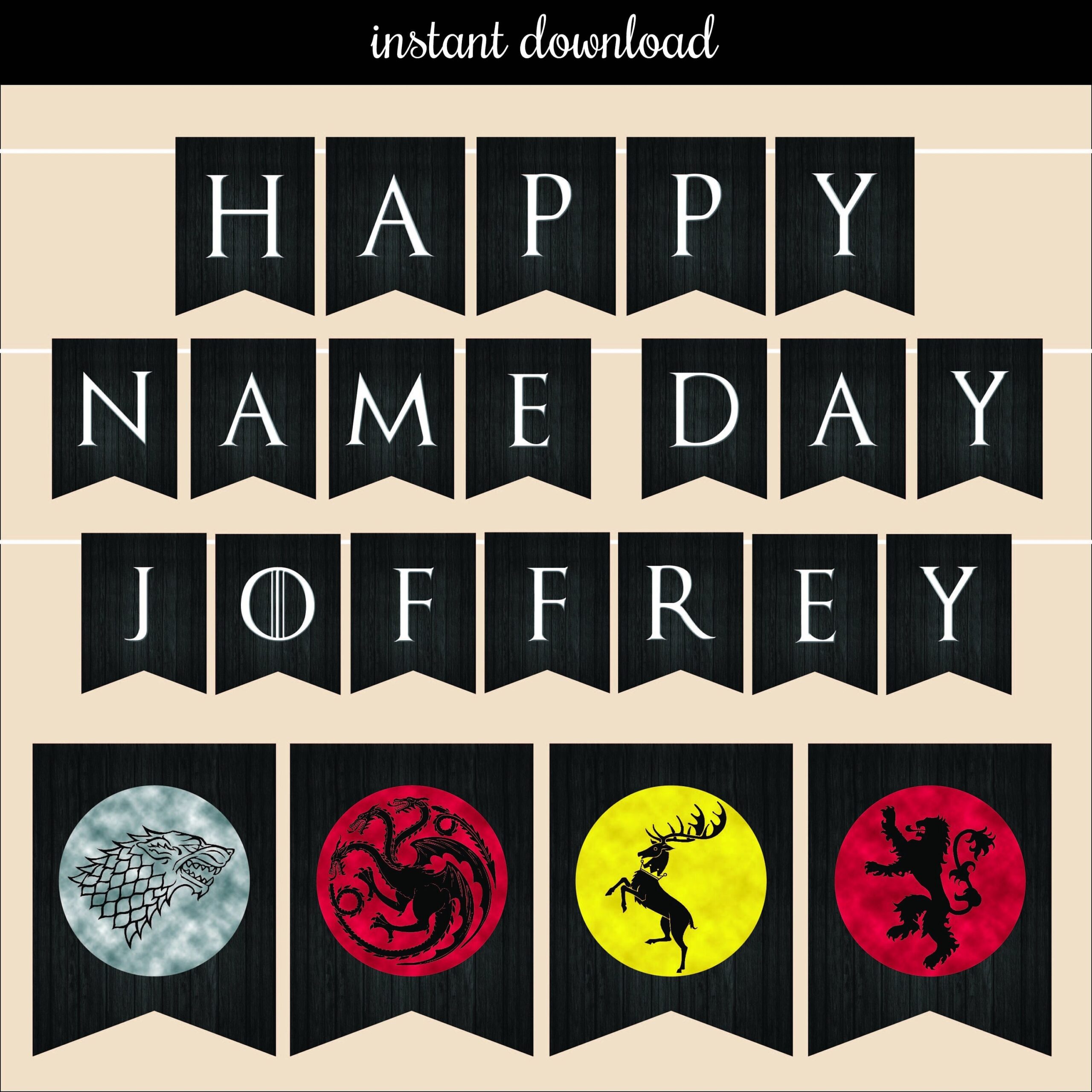Game Of Thrones Banner Printable ALL LETTERS Instant Download Etsy New Zealand