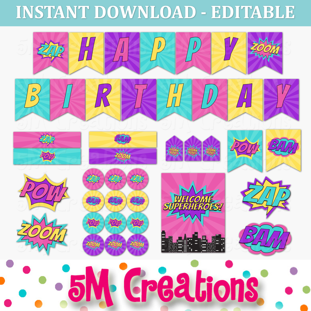 superhero birthday banner free printable