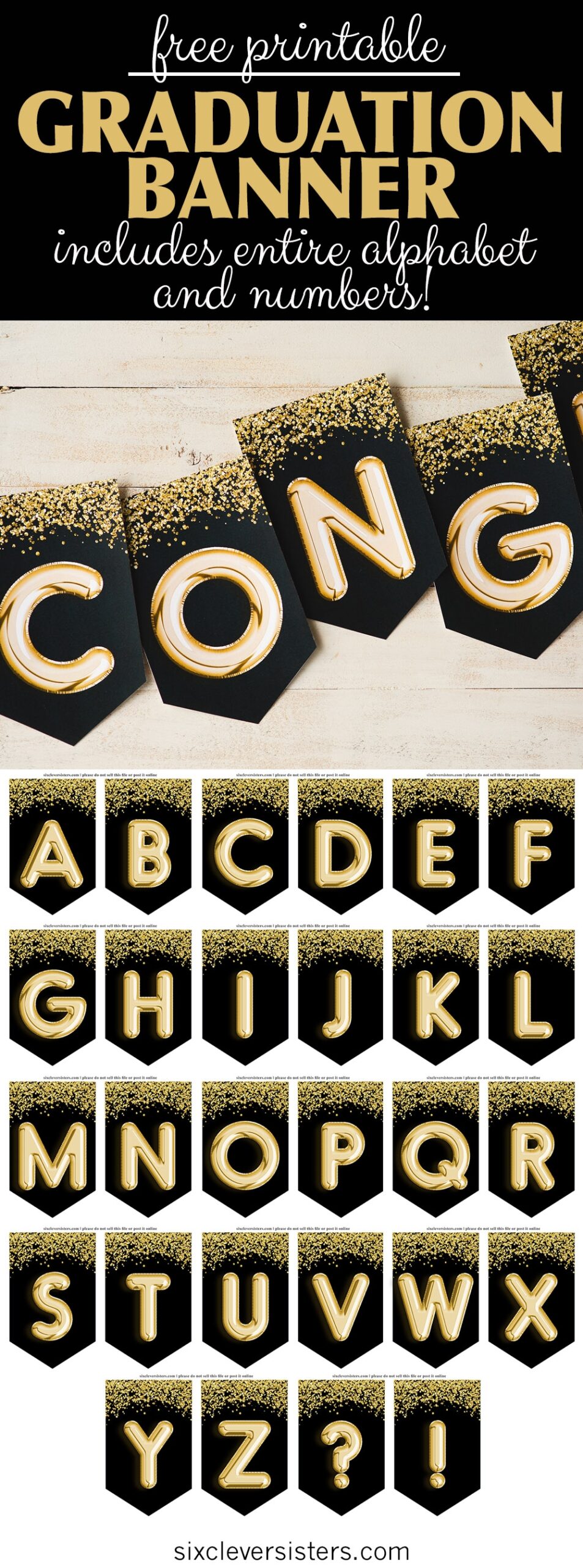 Graduation Banner Black And Gold Free Printable Six Clever Sisters