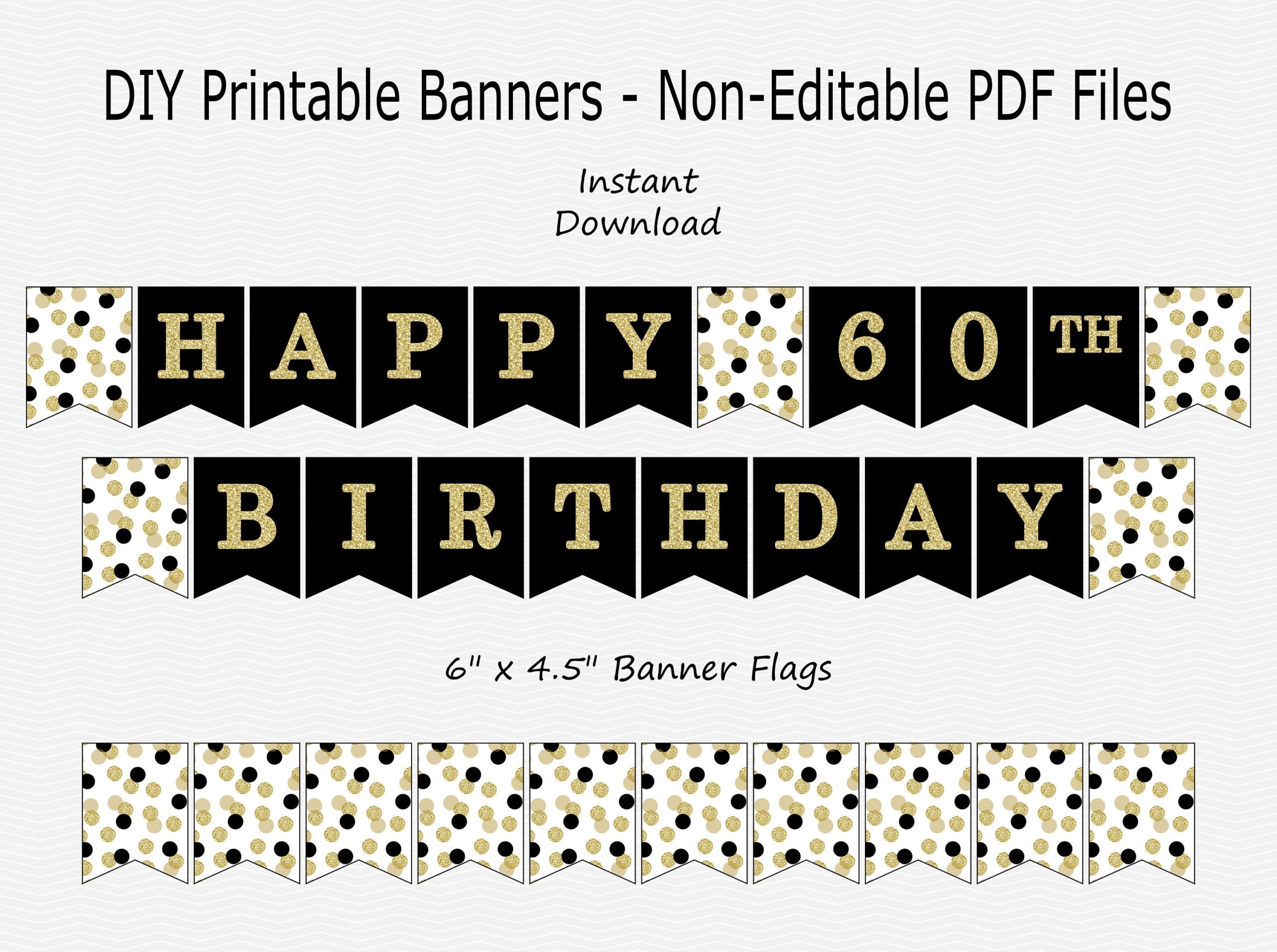 Happy 60th Birthday Banner Black Gold Glitter Confetti Dots 60 Birthday Party Sign PRINTABLE INSTANT DOWNLOAD Etsy Denmark