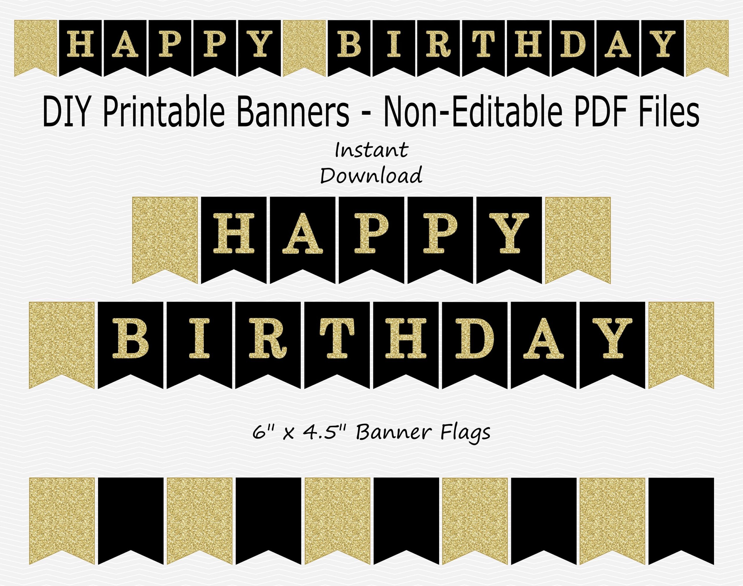 Happy Birthday Banner Black Gold Glitter PRINTABLE INSTANT DOWNLOAD Etsy
