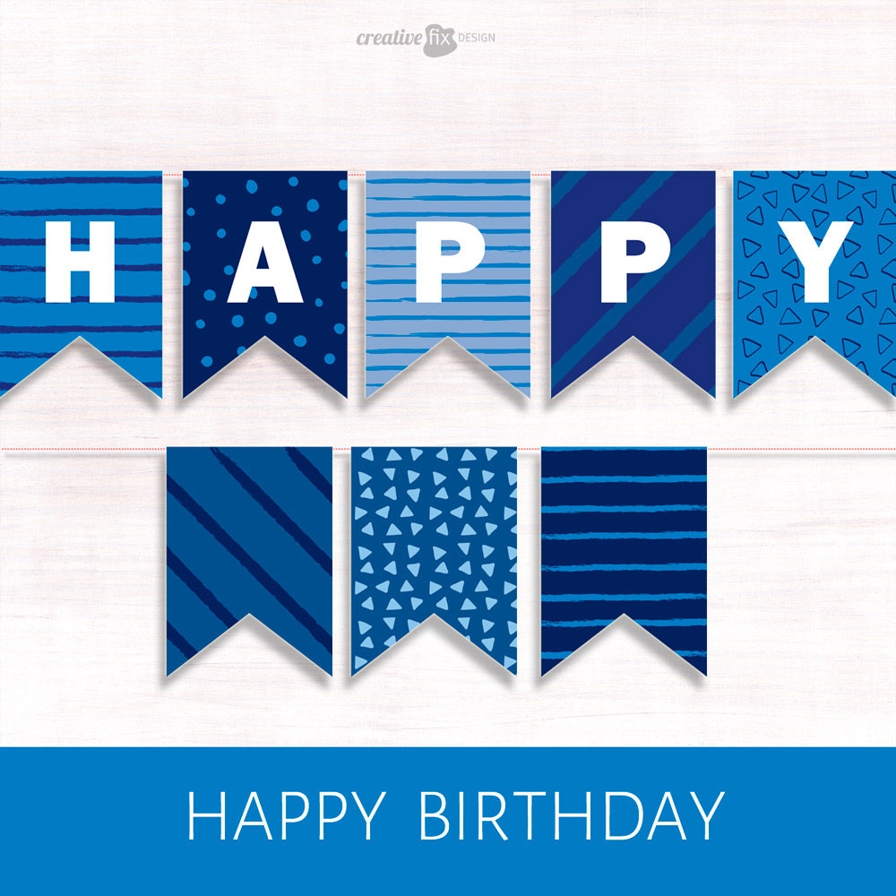 Happy Birthday Banner BLUE PRINTABLE Banner BLUE Happy Birthday Diy Decor Blue Bunting Flags Birthday Wall Decor Party Banner Paper Banner Etsy