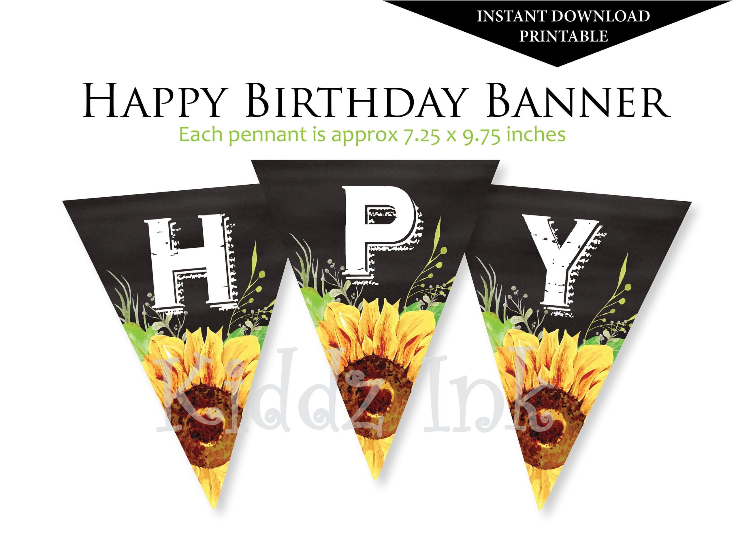 Happy Birthday Banner For Sunflower Birthday Faux Chlakboard Birthday Decoration Photo Prop Digital Printable INSTANT DOWNLOAD Etsy