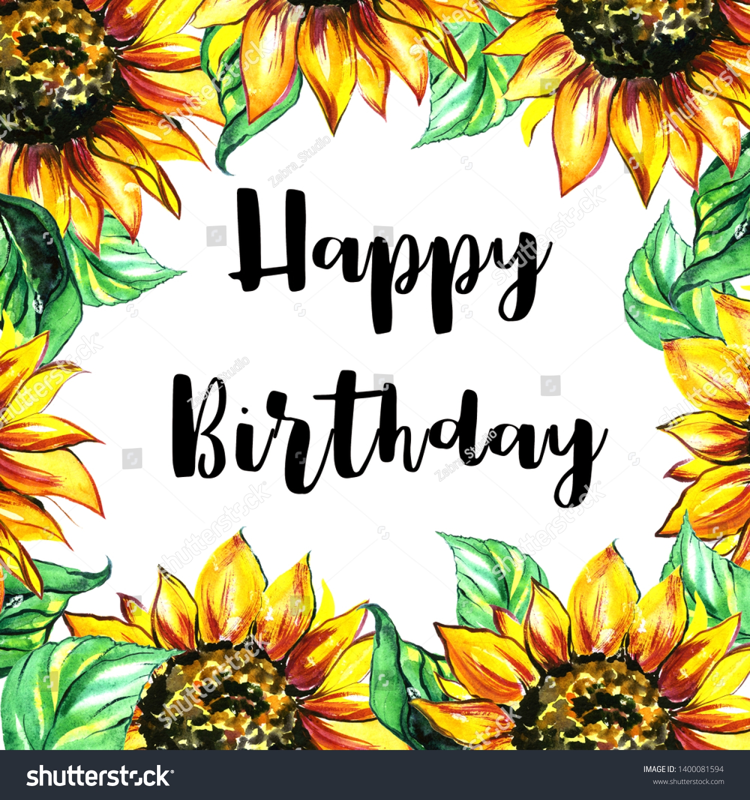 Happy Birthday Illustration Frame Sunflowers Leaves Stock Illustration 1400081594 Shutterstock