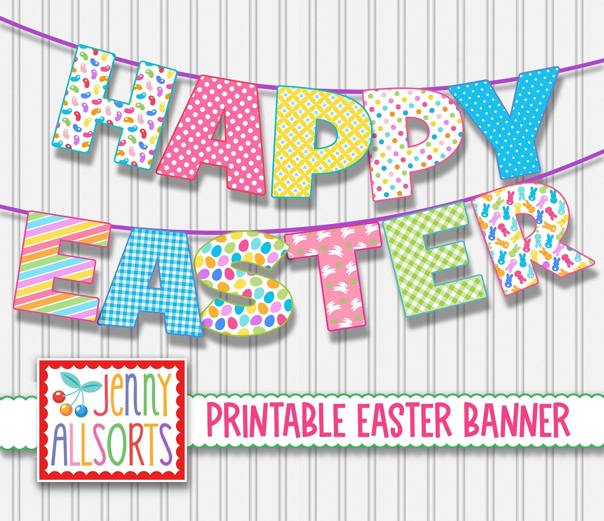 Happy Easter Printable Banner Digital Easter Sign Cute Easter Patterns Party Decor DIY Easter Decoration Easter Bulletin Board Letters Etsy