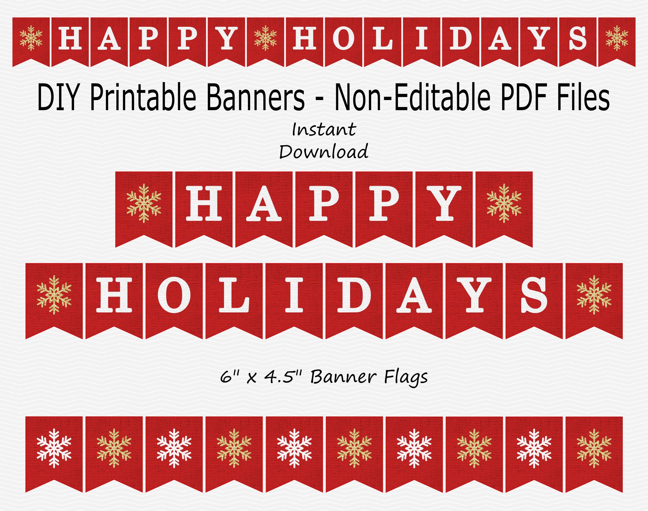 Happy Holidays Banner With Snowflakes Red Burlap Gold Glitter White PRINTABLE INSTANT DOWNLOAD Etsy