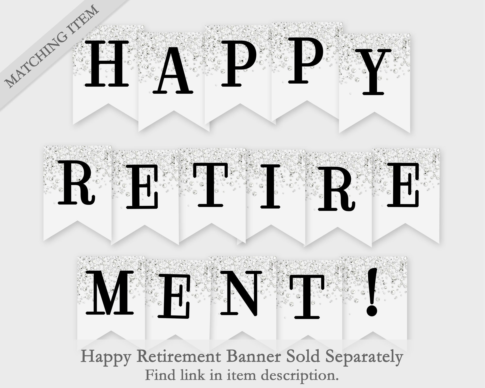 Happy Retirement Printable Banner Gold Confetti Glitters Printable PDF DIY Print Instant Download 4CG Etsy