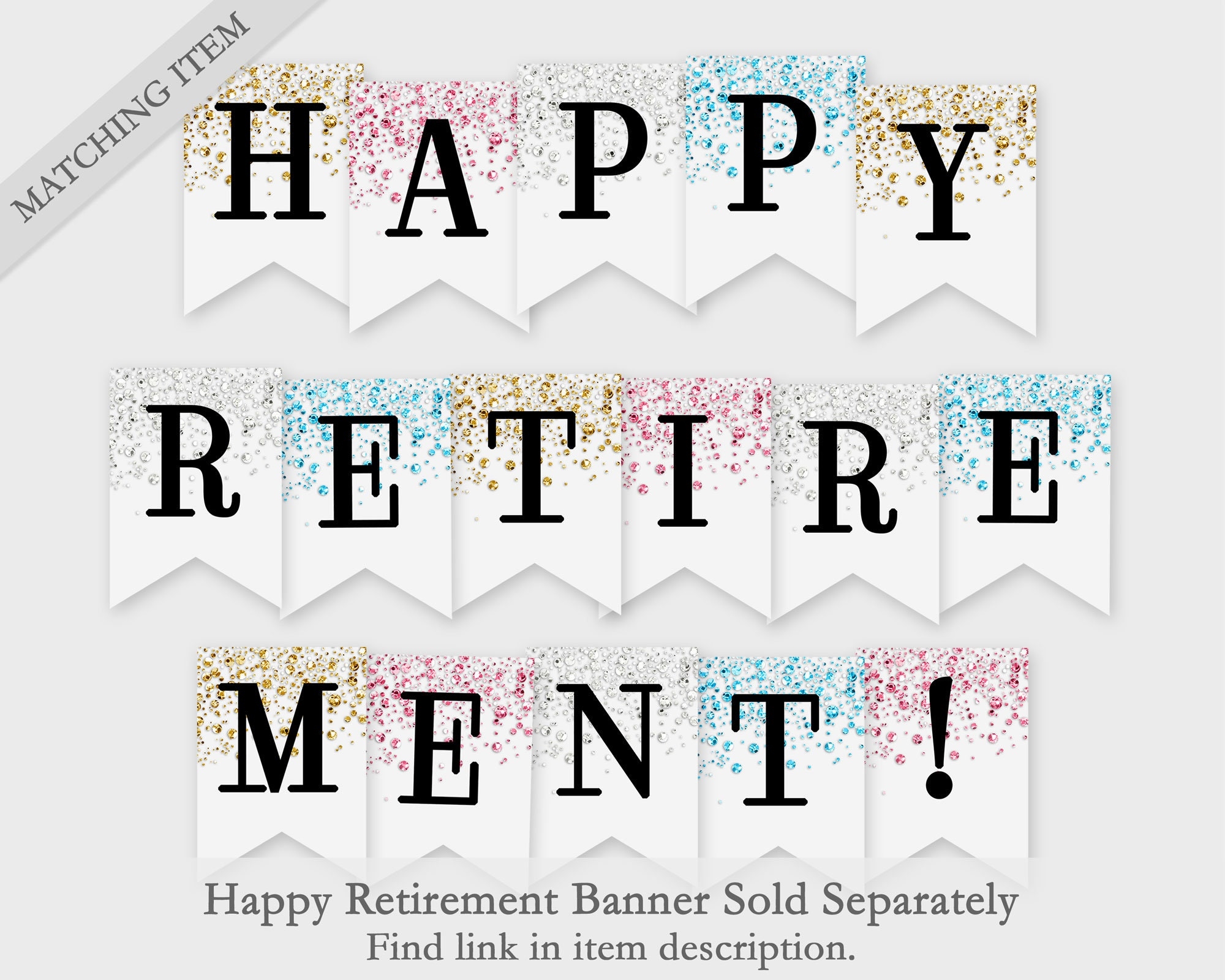 Happy Retirement Printable Banner Gold Confetti Glitters Printable PDF DIY Print Instant Download 4CG Etsy