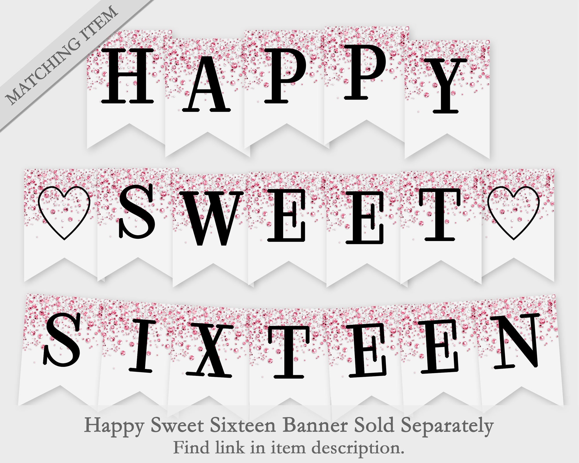 Happy Sweet Sixteen Printable Banner Blue Confetti Glitters Printable Digital File DIY Print Instant Download 4CG Etsy