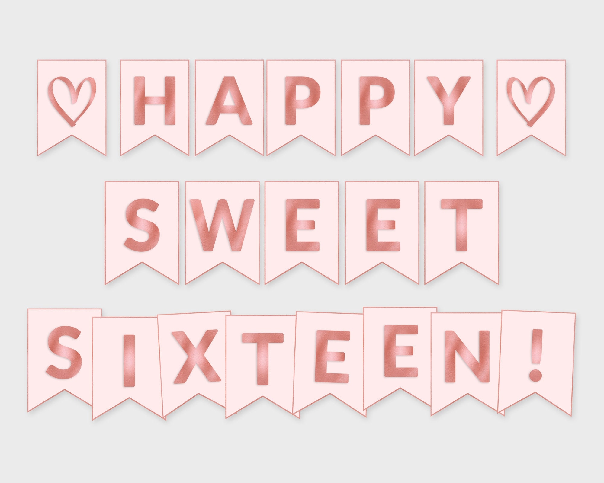 Happy Sweet Sixteen Printable Banner Pink Rose Foil Flags Printable PDF DIY Print Instant Download RFC Etsy