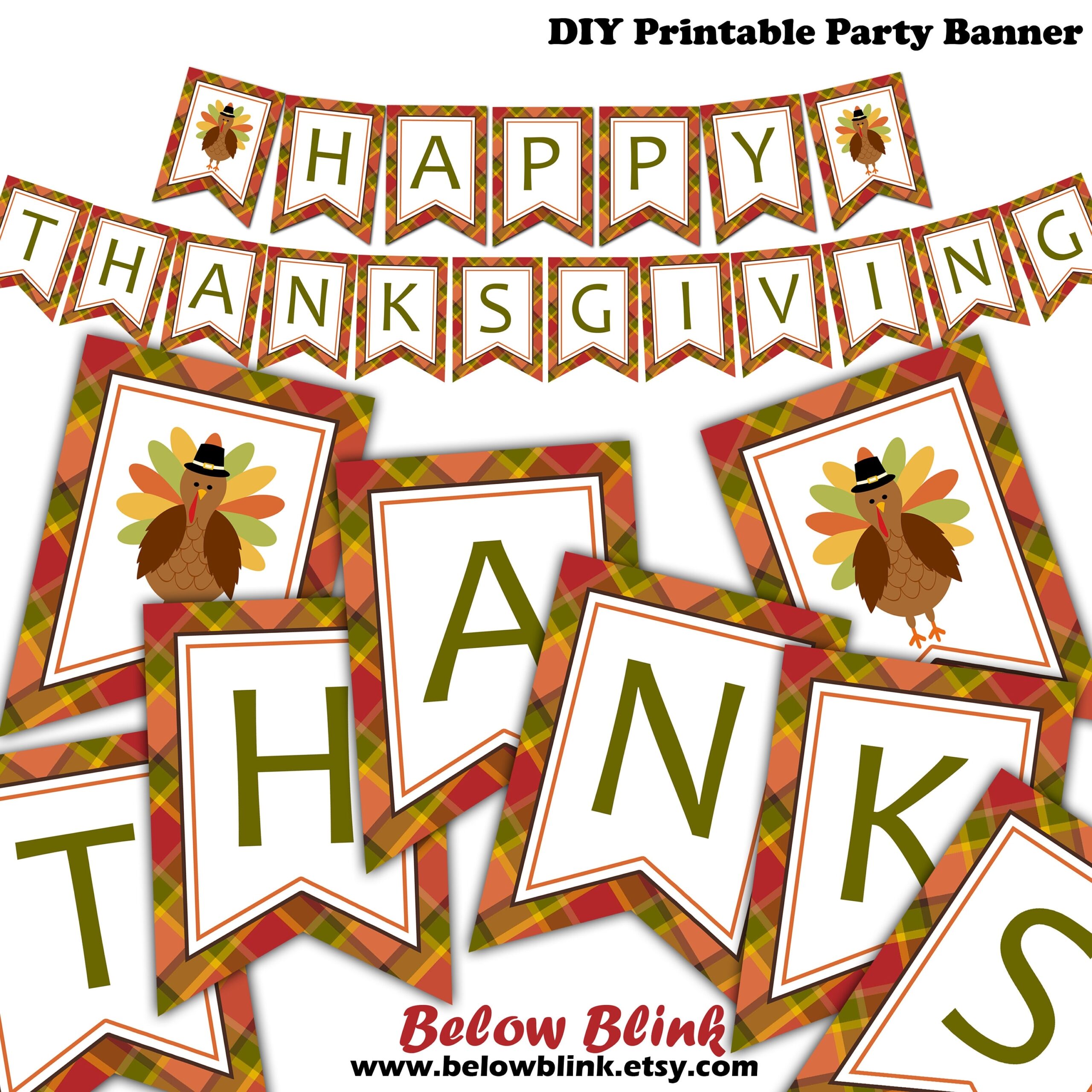 Happy Thanksgiving Banner Printable Fall Banner Give Thanks Banner Turkey Banner Thanksgiving Mantel Decor Instant Download DP651 Etsy