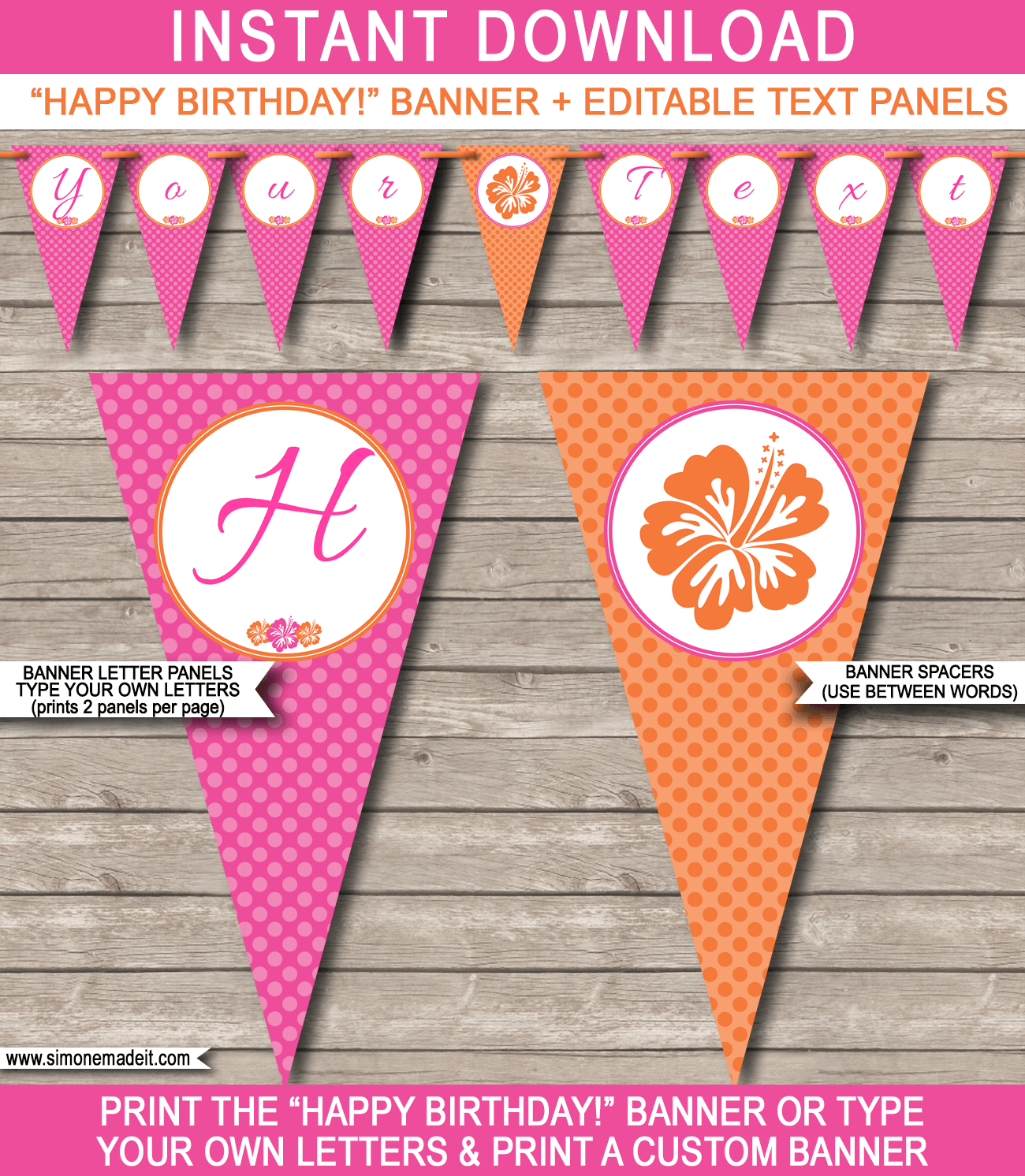 Hawaiian Luau Party Banner Template Birthday Banner Editable Bunting