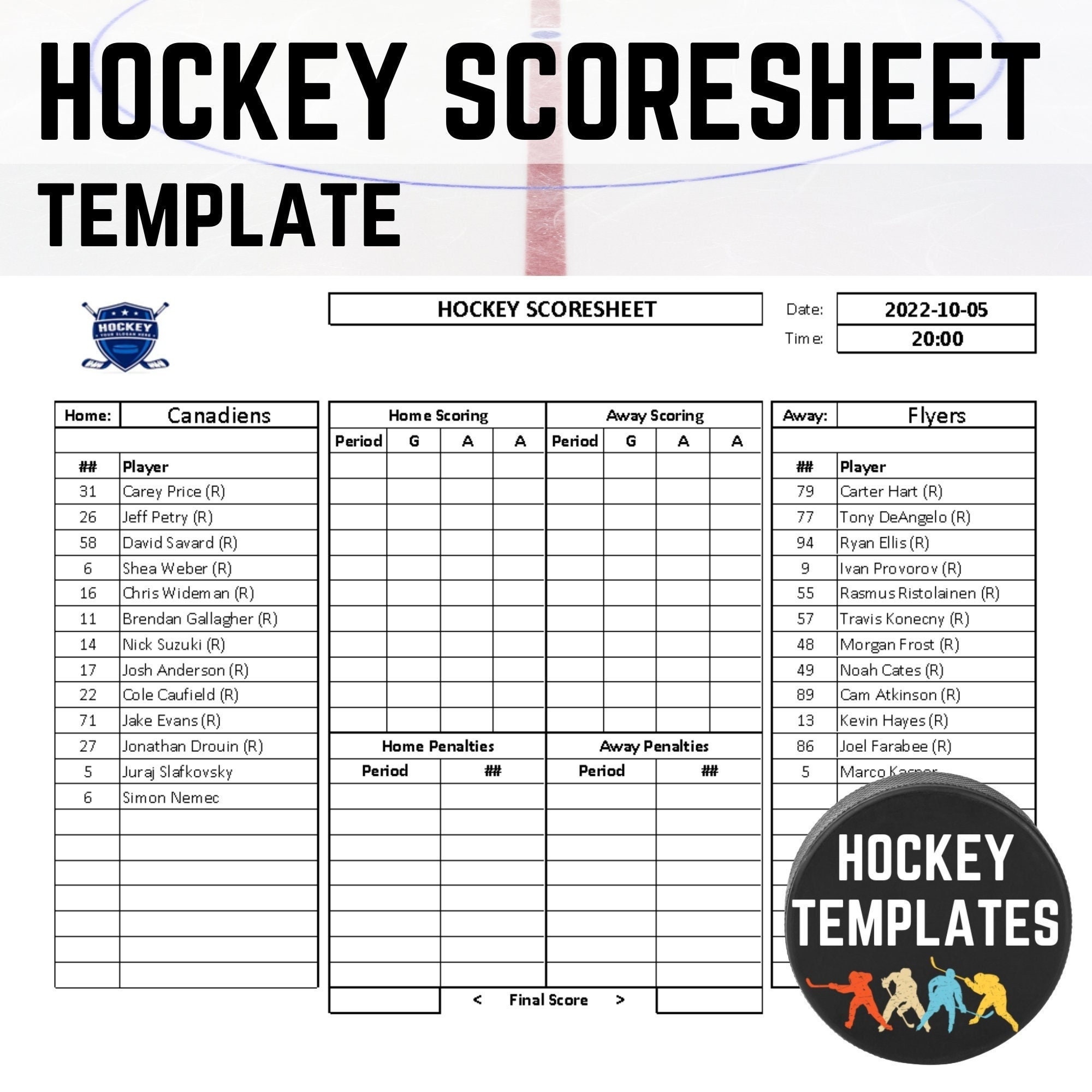 Hockey Score Sheet Template Team Roster Player Management Spare List And Fees Score Keeper League Organizer Tool Editable Printable Etsy