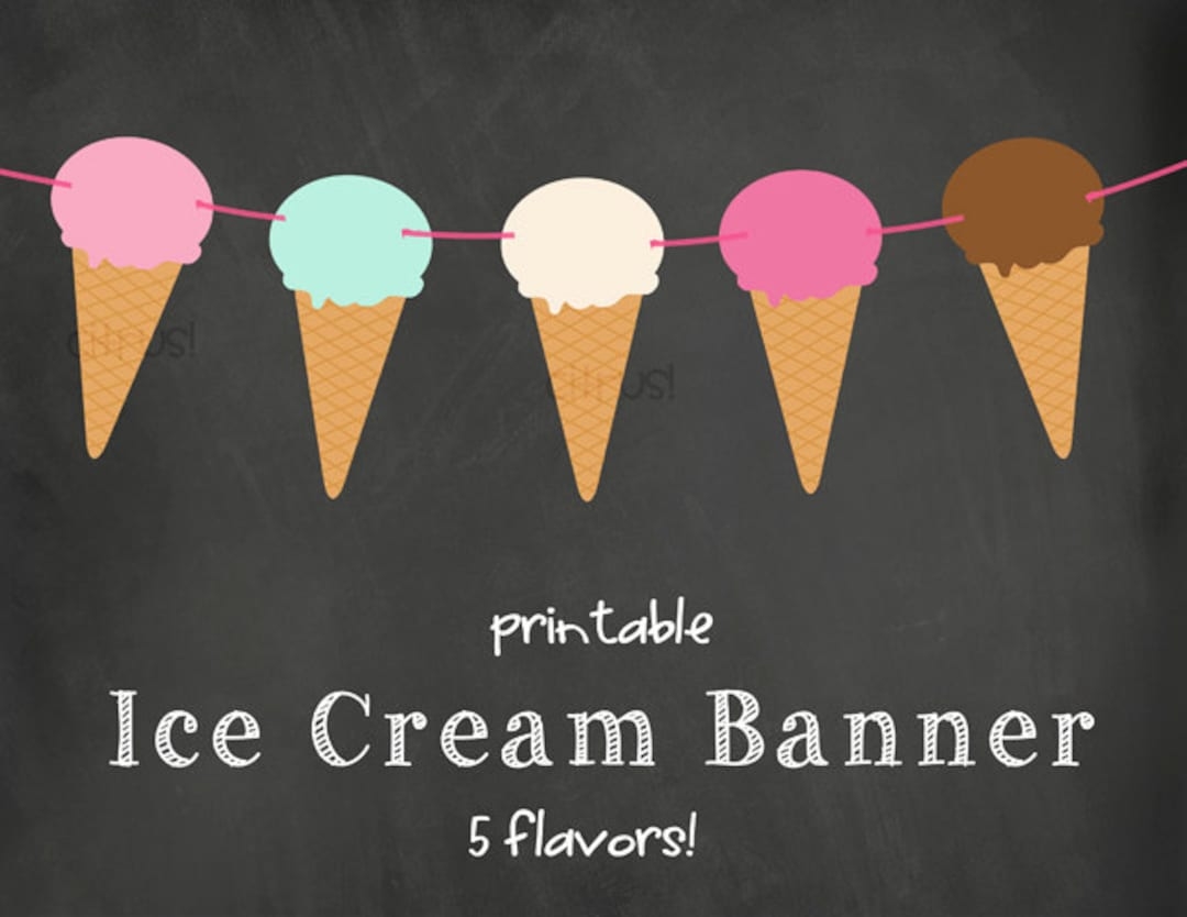 Ice Cream Cones Banner Printable Ice Cream Party Ice Cream Social Etsy