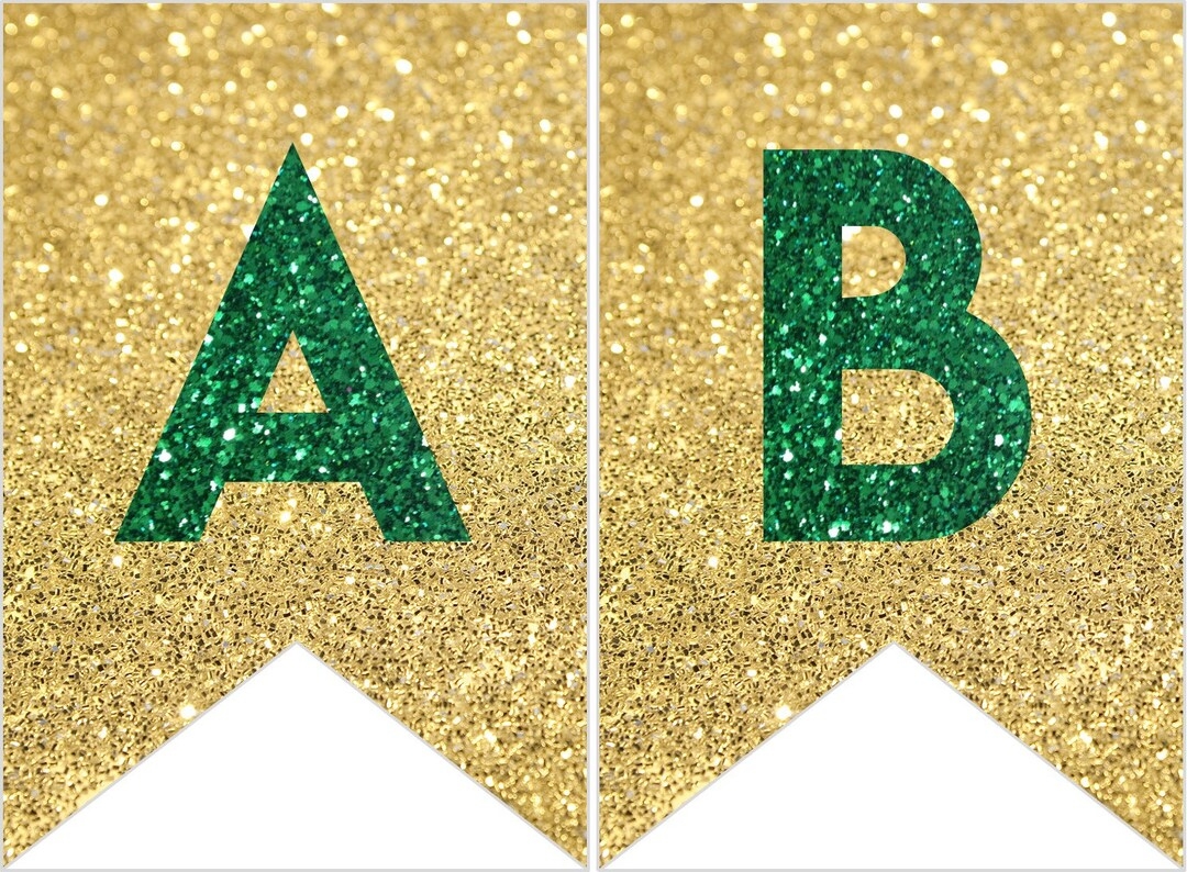 Instant Download Printable Digital Party Bunting Banner Green Letters On Gold Background Etsy
