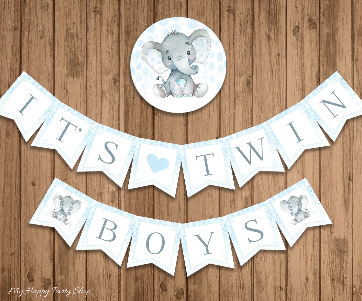 It s Twin Boys Banner Printable Twins Baby Shower Banner Elephant Baby Shower Decor INSTANT DOWNLOAD Digital File BSU0461B Etsy