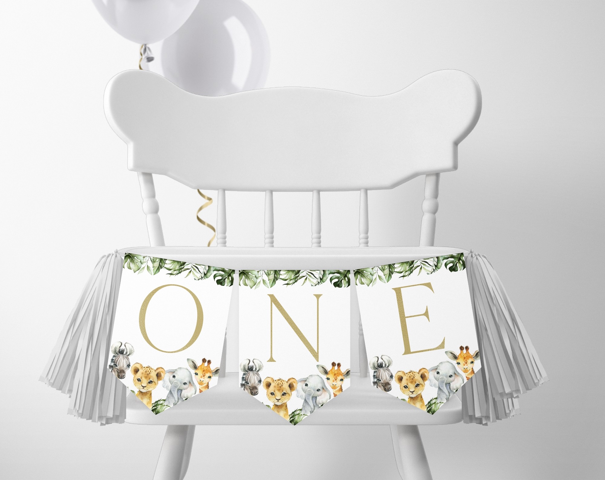 Jungle Animals One High Chair Banner Birthday Decoration
