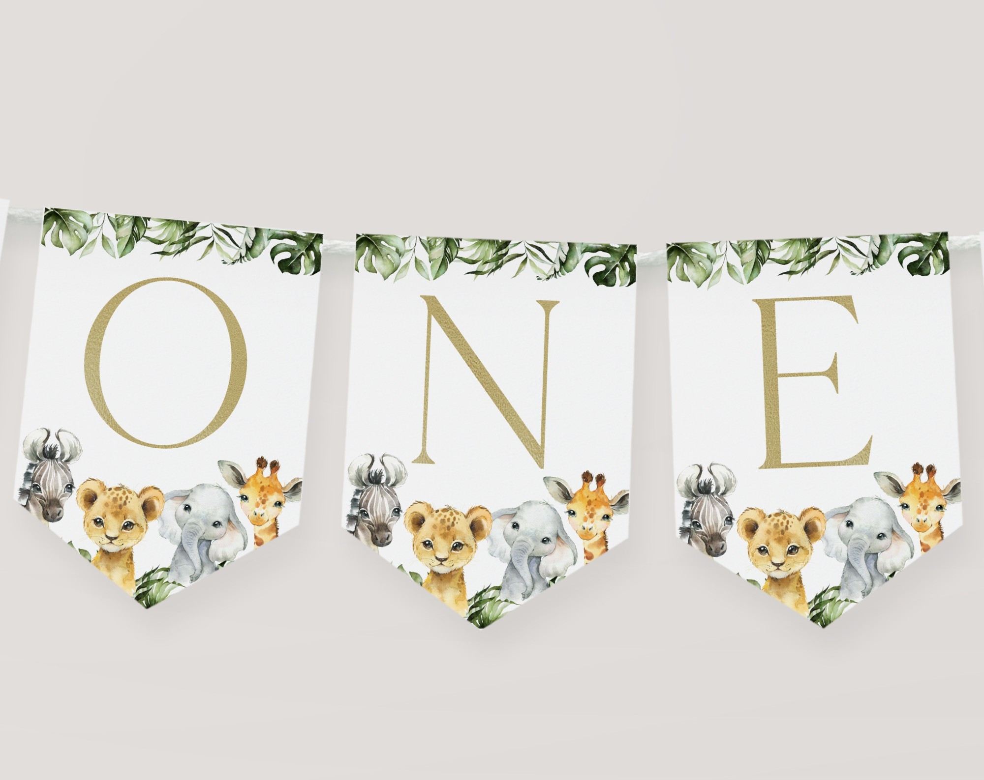 Jungle Animals One High Chair Banner Birthday Decoration