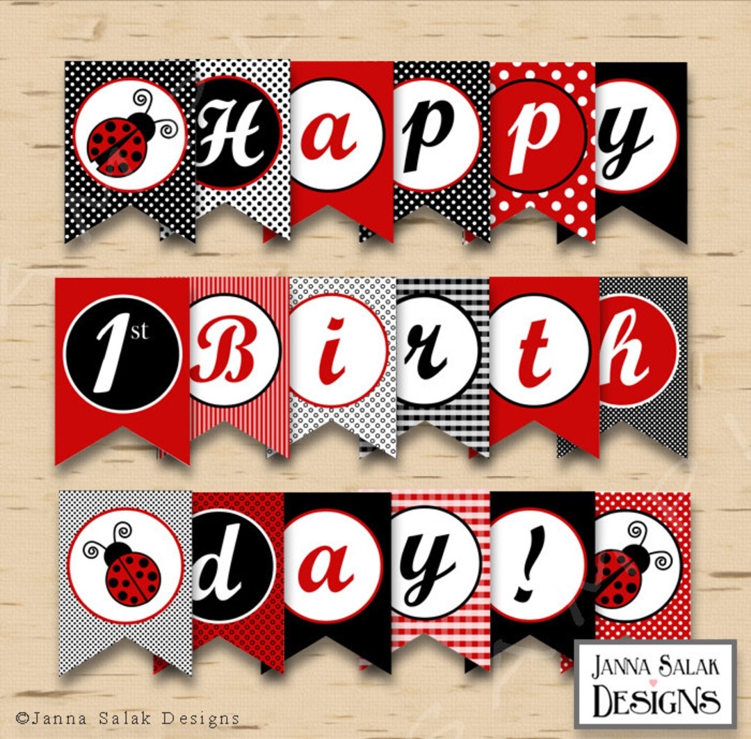 Ladybug Birthday Banner Ages 1 10 Red Black Party Printables DIY Printable INSTANT DOWNLOAD Pdf Etsy