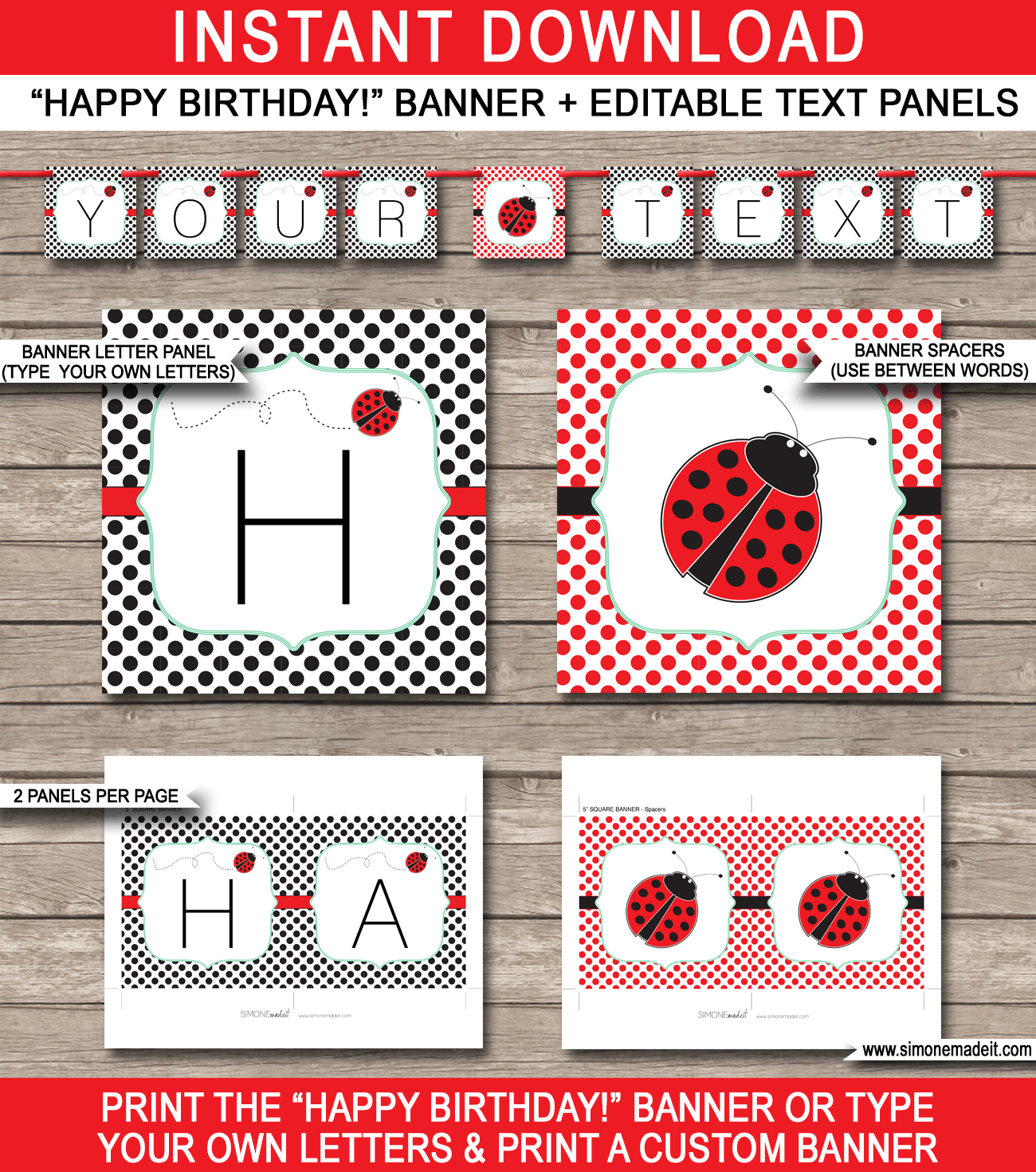 Ladybug Party Banner Template Birthday Banner Editable Bunting