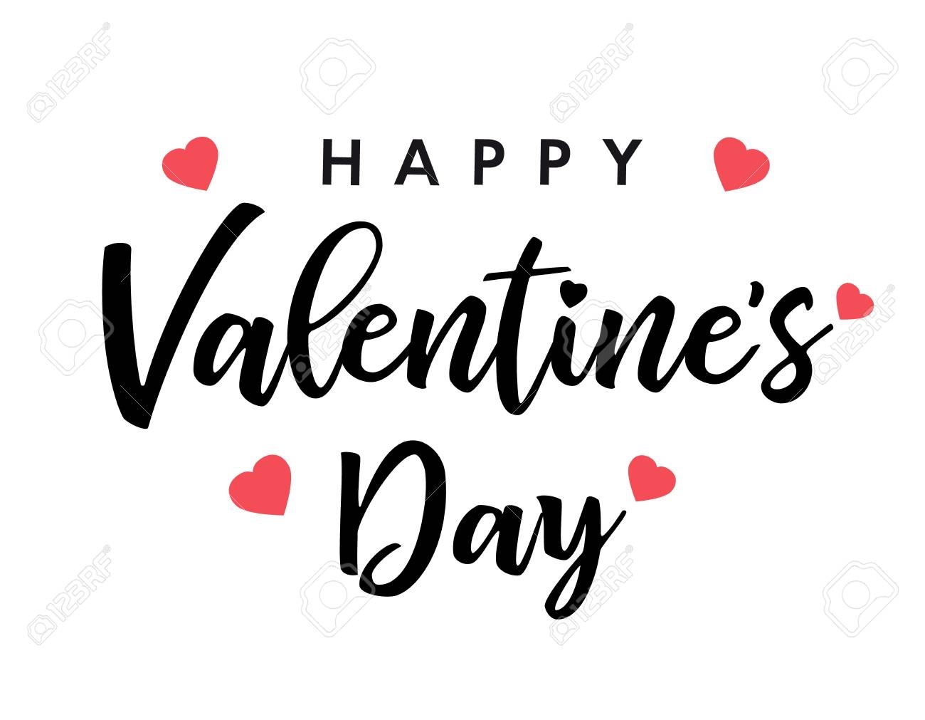 Lettering Happy Valentines Day Banner Black Valentines Day Greeting Card Template With Typography Text Happy Valentine s Day And Pink Hearts On Background Vector Illustration Royalty Free SVG Cliparts Vectors And Stock Illustration 