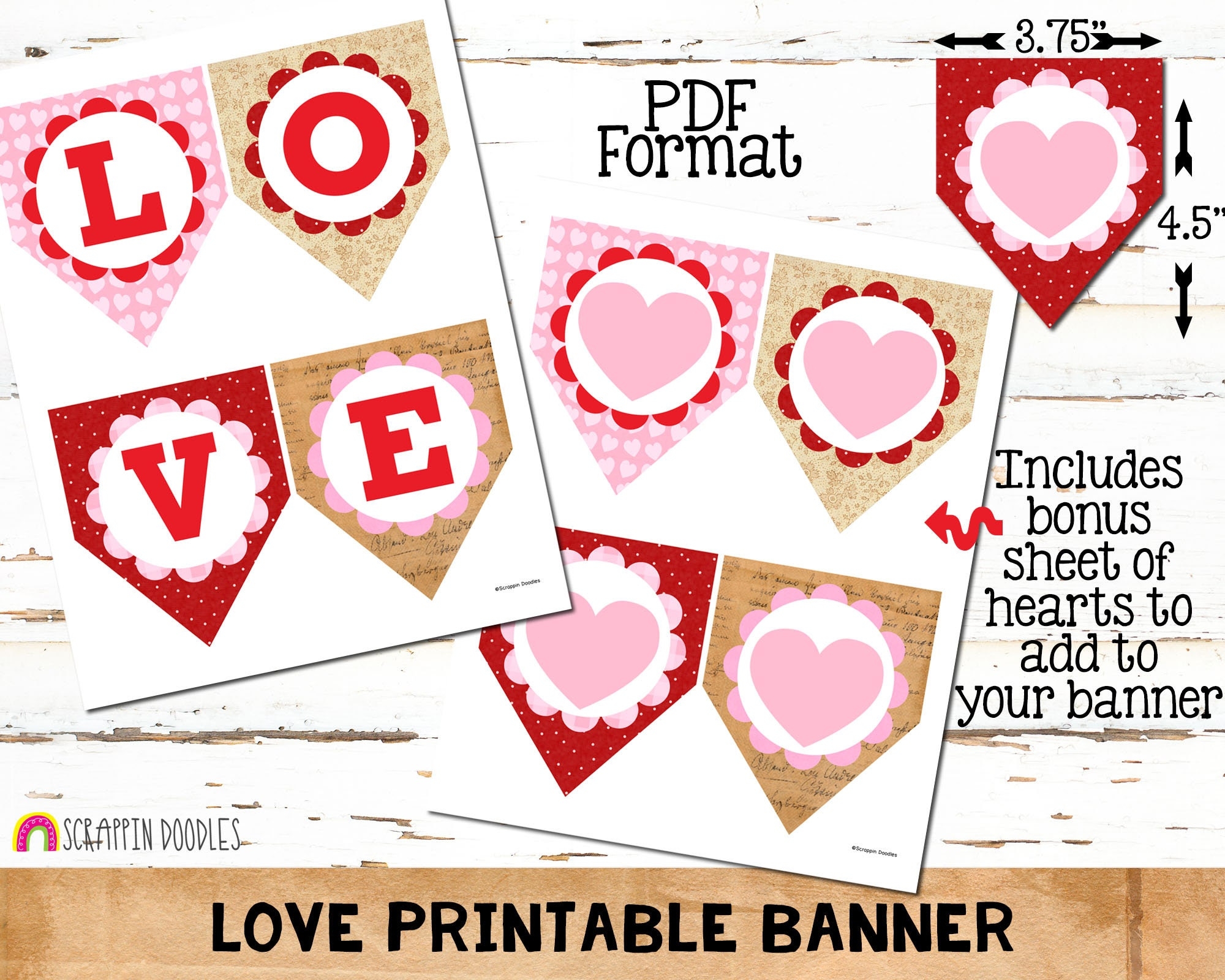 LOVE Printable Banner Valentines Day Printable Bunting Valentine Paper Craft Etsy